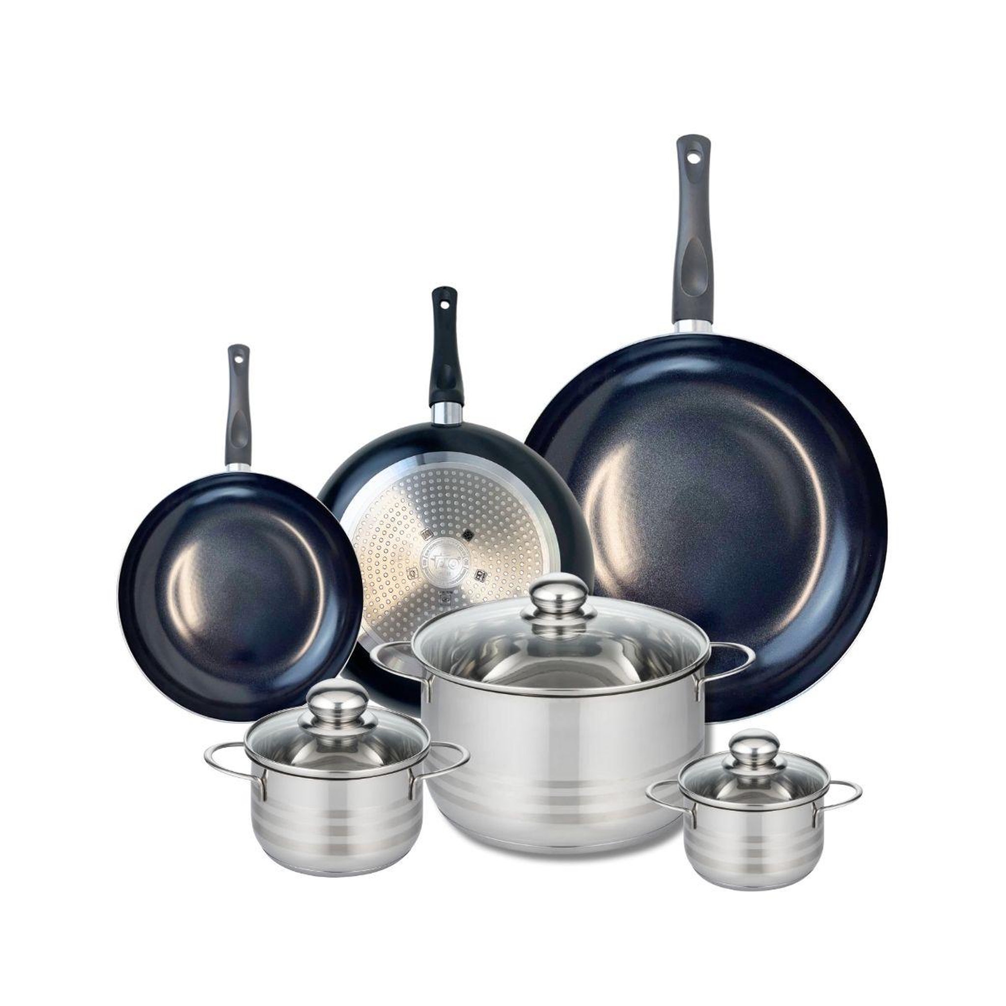 ELO Ensemble de 3 poêles de cuisson 20, 24 et 32 cm et 3 faitouts 12, 14 et 24 cm elo prima brillant