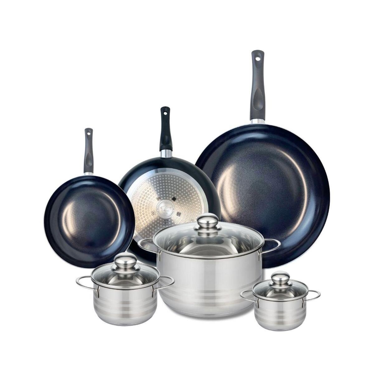 ELO Ensemble de 3 Poêles de cuisson 20, 24 et 32 cm et 3 faitouts 12, 14 et 24 cm Elo Prima Brillant