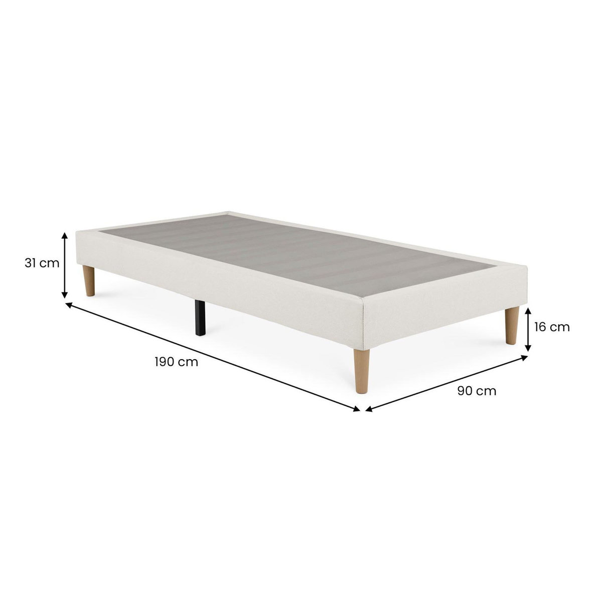 IDIMEX Sommier tapissier PAIMPOL 90 x 190 cm revêtement tissu