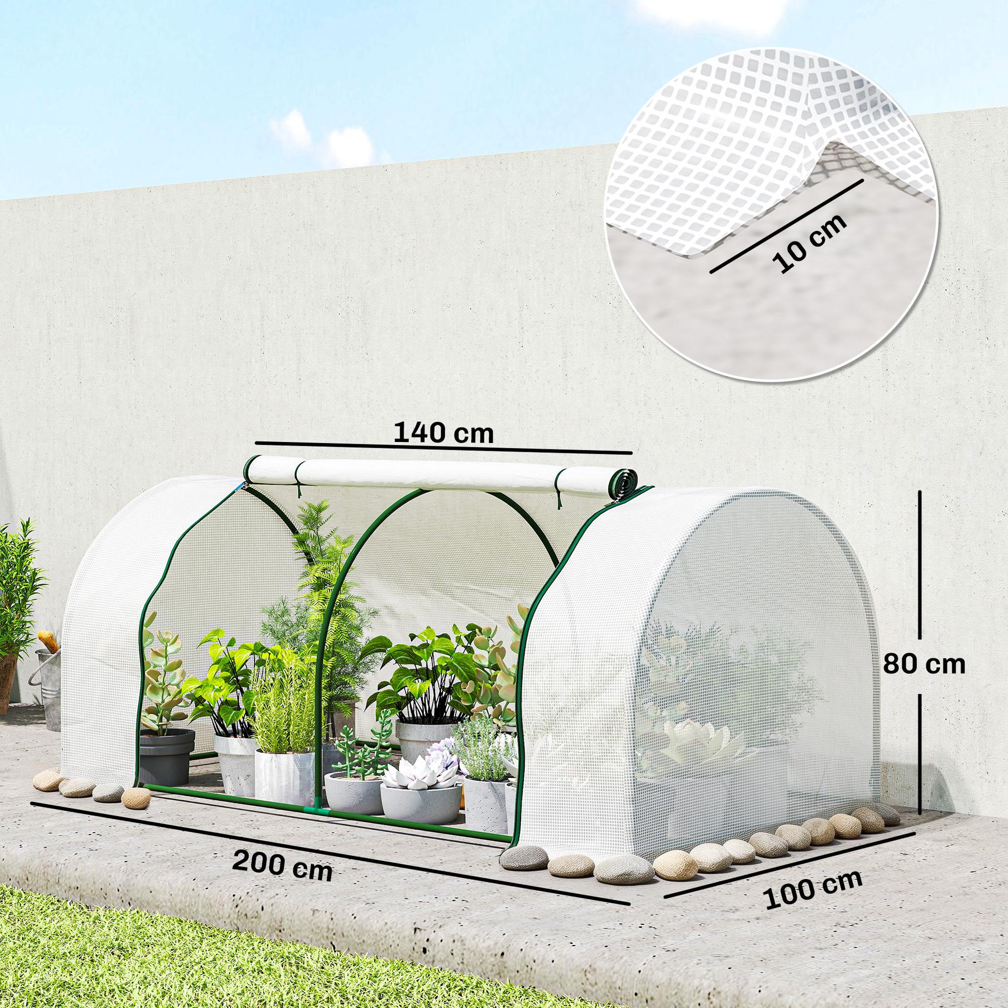 Voir la diapositive 3 : OUTSUNNY Serre tunnel porte zippée enroulable bâche imperméable acier blanc