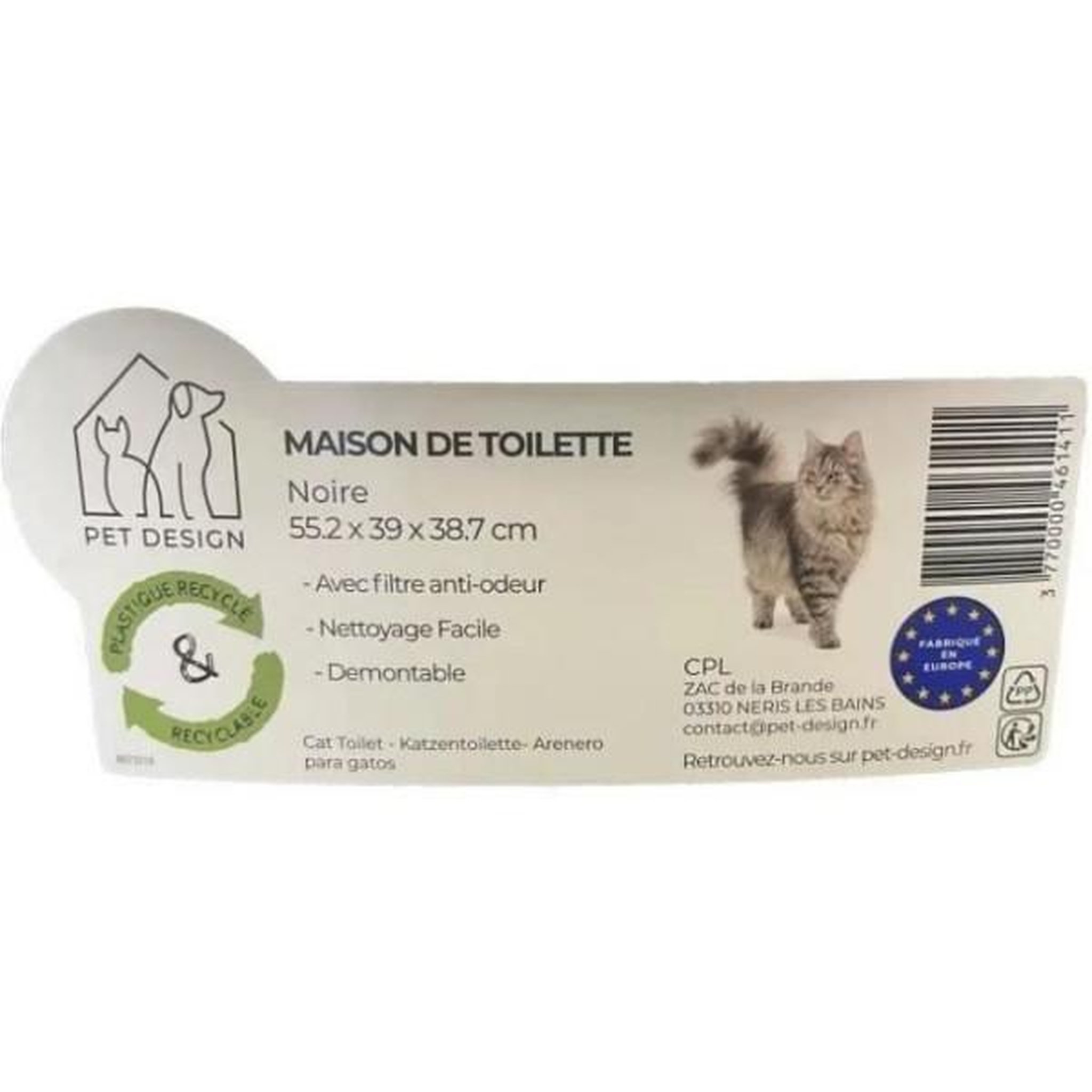 Voir la diapositive 6 : MARKET24 Sacha maison de toilette pour chat - bac a litiere - 56 x 40 x 39 cm - noir et blanc - pet design