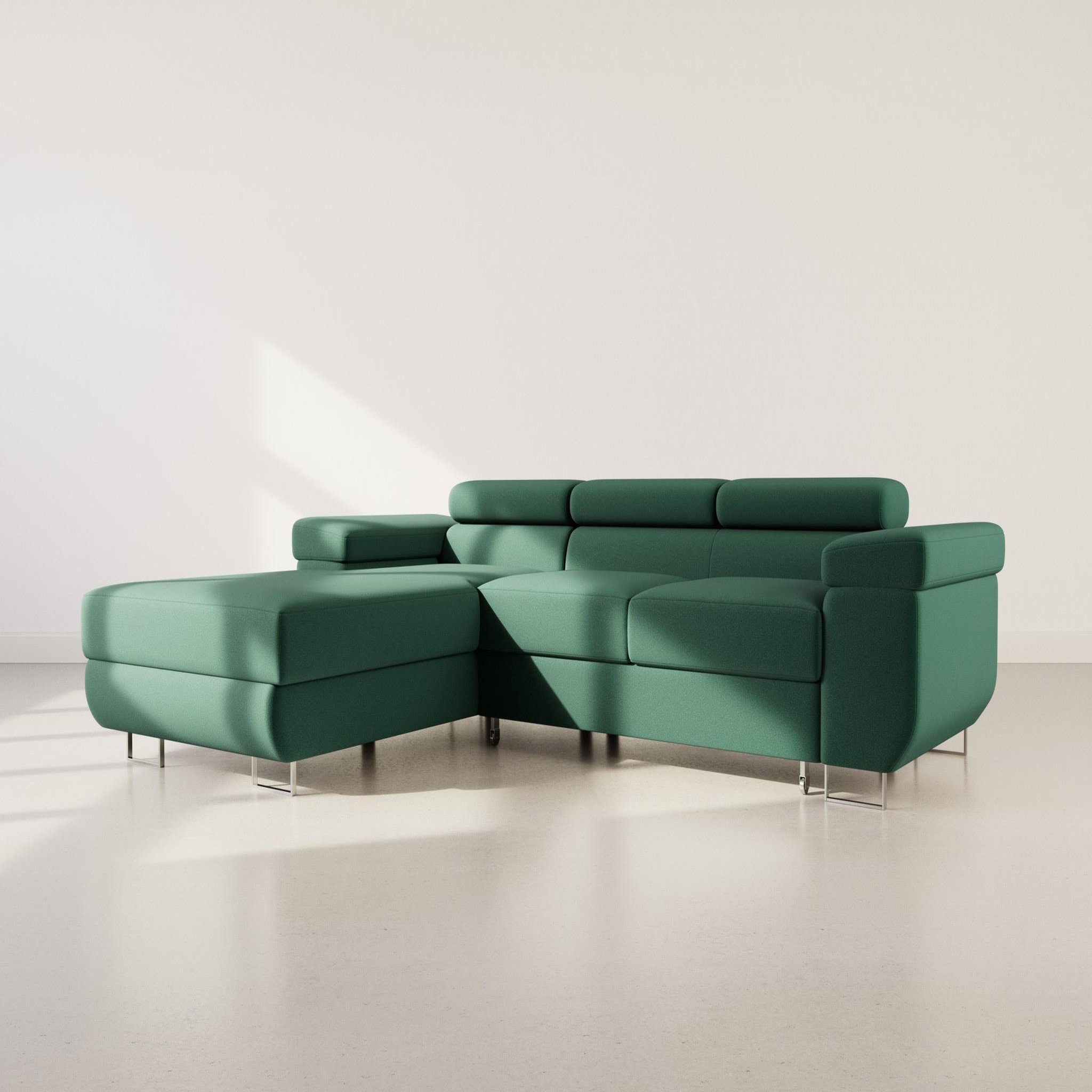 BEST MOBILIER Pablo - canapé d'angle gauche - 6 places - convertible avec coffre et têtières réglables - en velours. Coloris disponibles : Beige