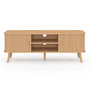 Voir la diapositive 3 : ID MARKET Meuble TV 140 cm ROMIE 2 portes coulissantes lattes tasseau bois coloris chêne