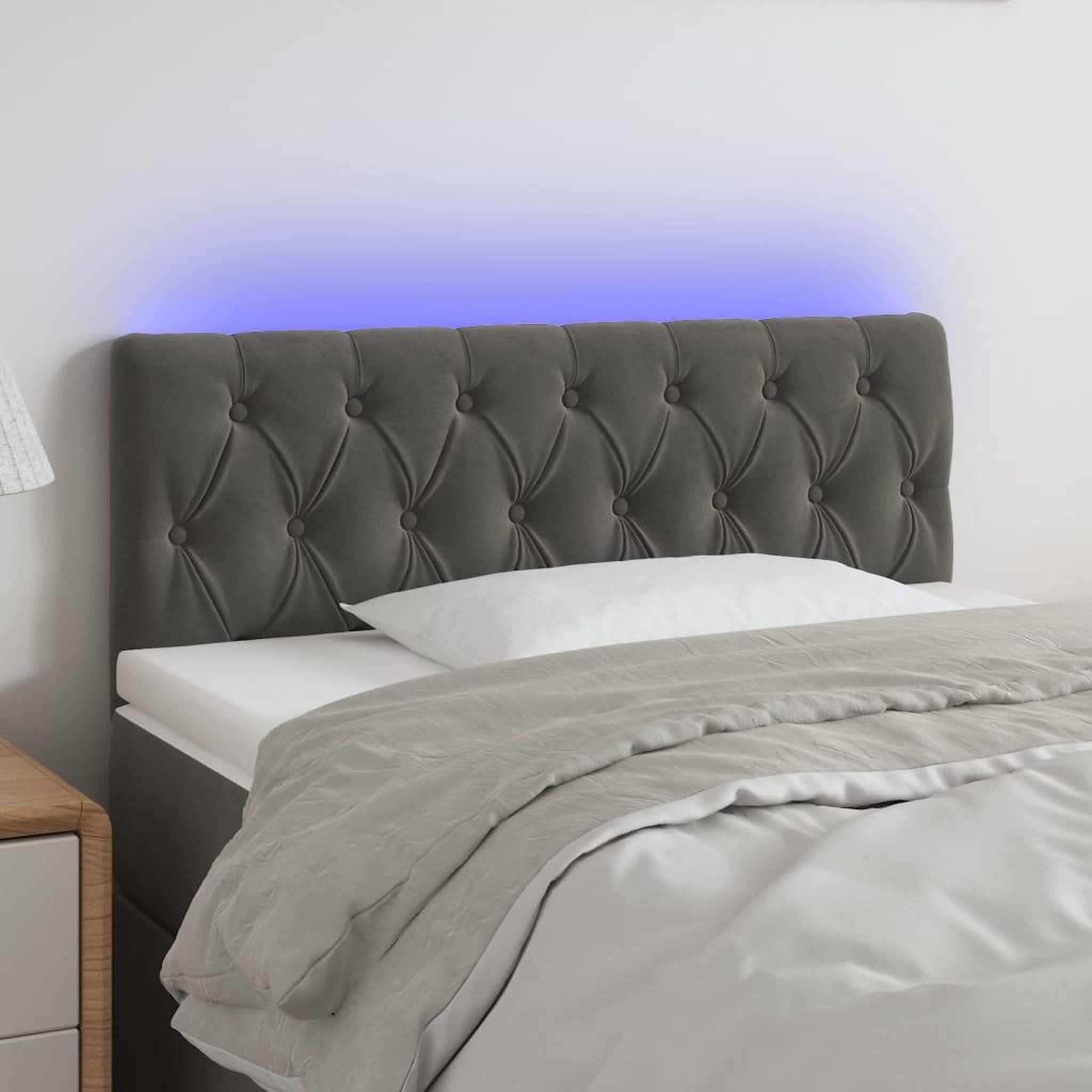 Voir la diapositive 1 : VIDAXL Tete de lit a LED Gris fonce 100x7x78/88 cm Velours