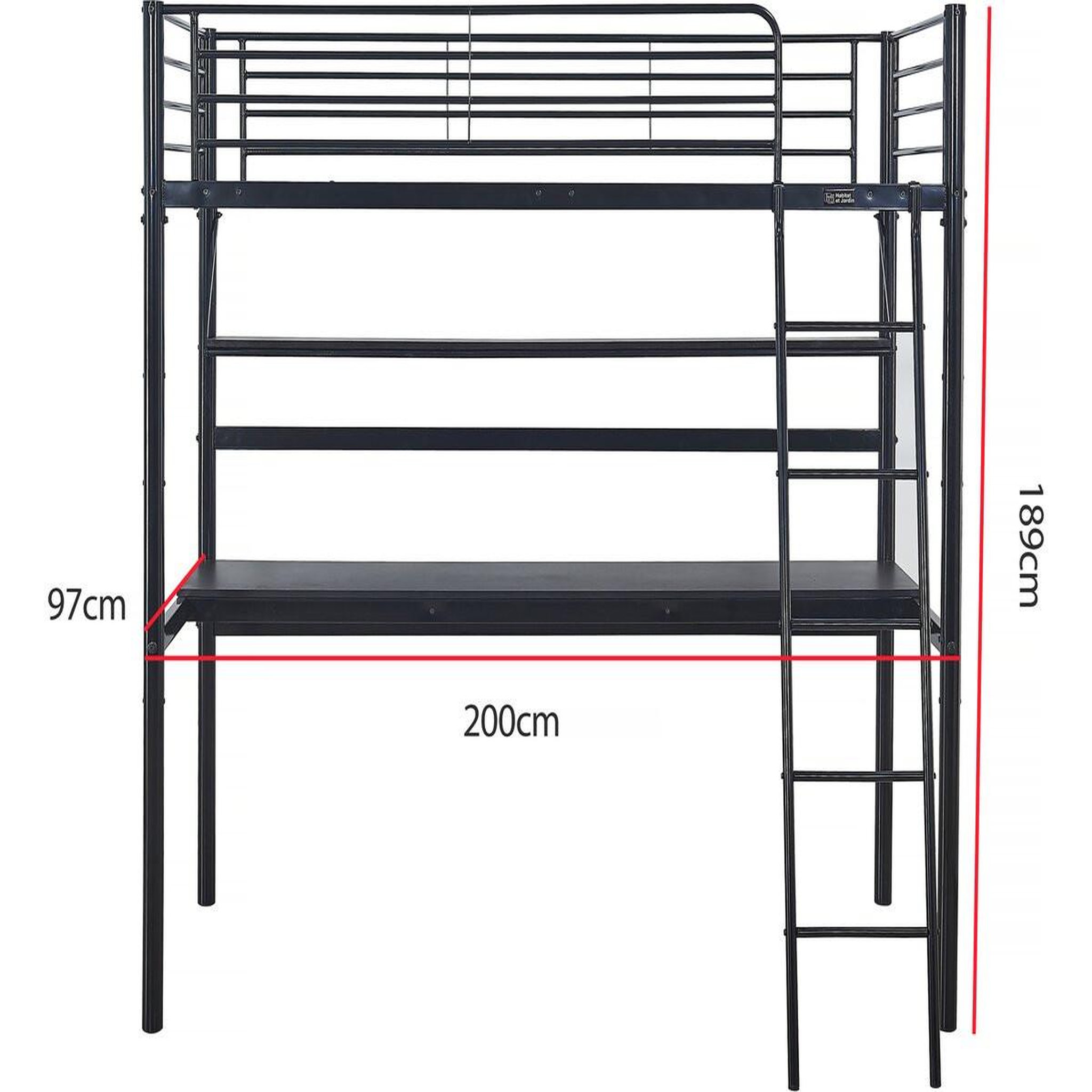 Voir la diapositive 3 : Habitat et Jardin Lit mezzanine avec bureau  alona  - 90 x 190 cm - noir