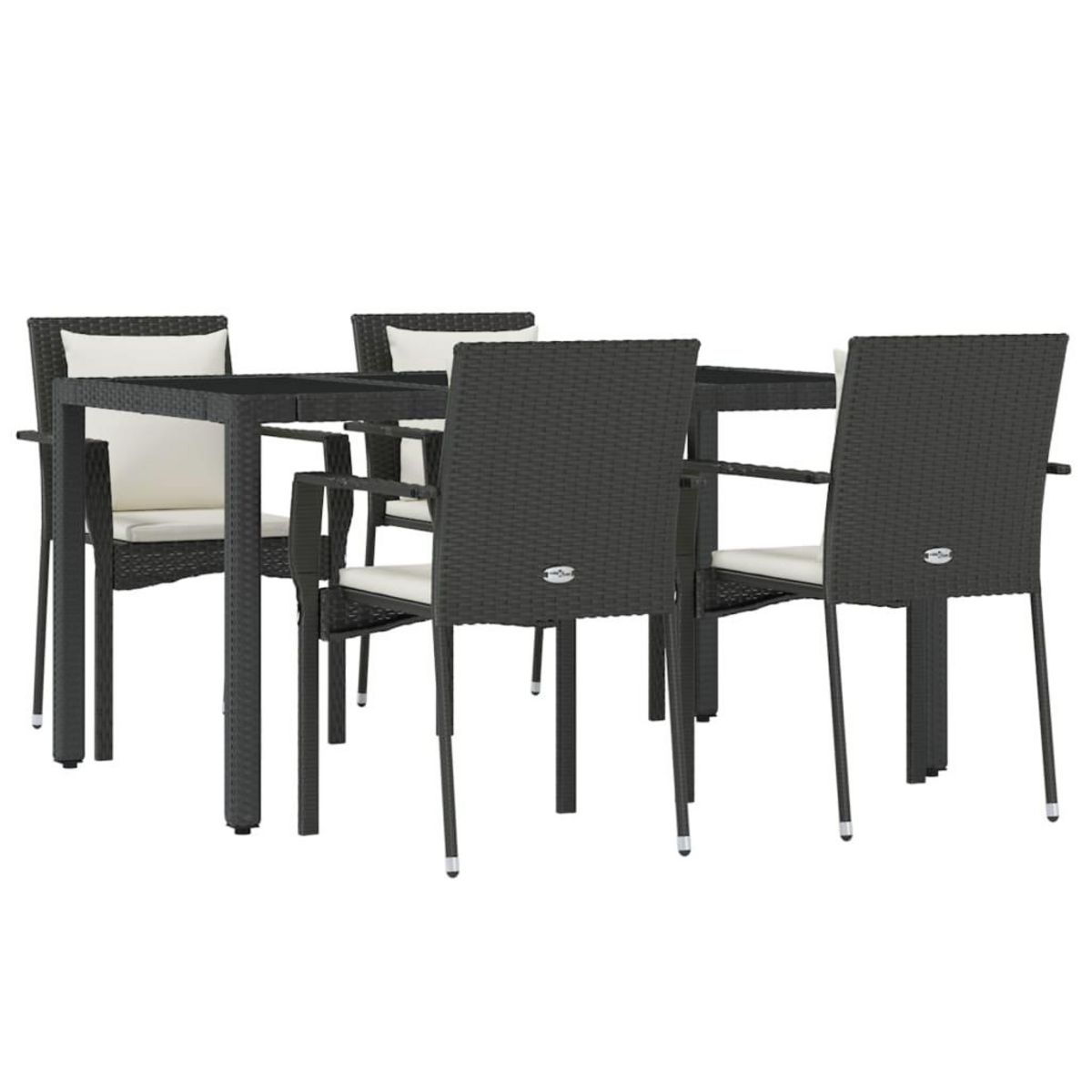 VIDAXL Ensemble a manger de jardin coussins 5pcs Noir Resine tressee