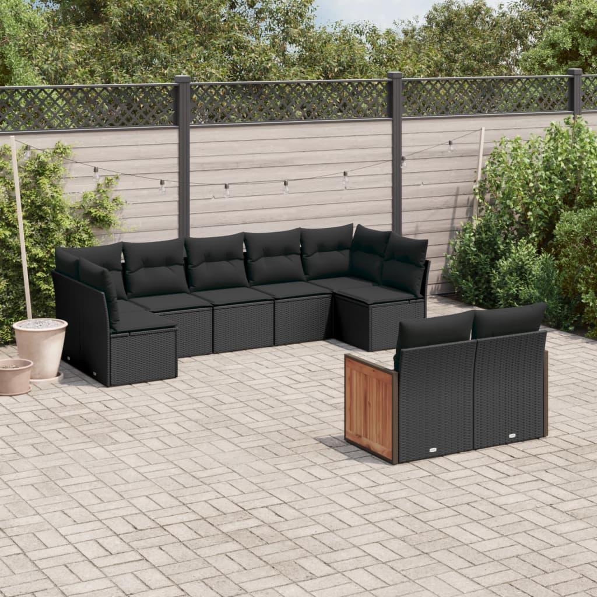VIDAXL Salon de jardin 9 pcs avec coussins noir resine tressee
