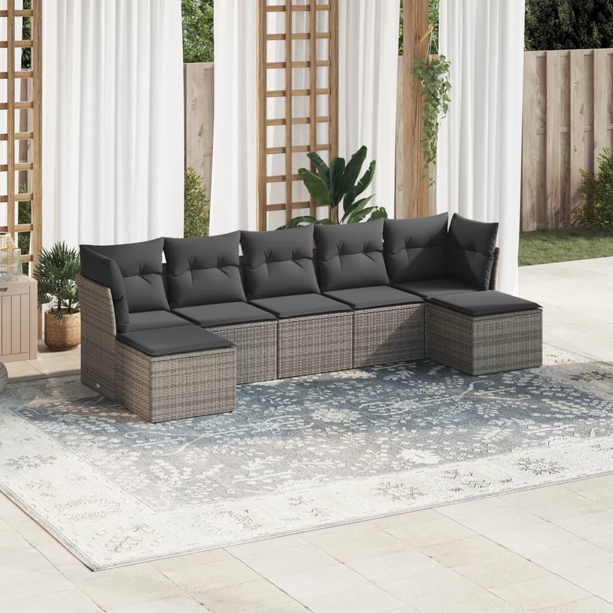 VIDAXL Salon de jardin avec coussins 7 pcs gris resine tressee
