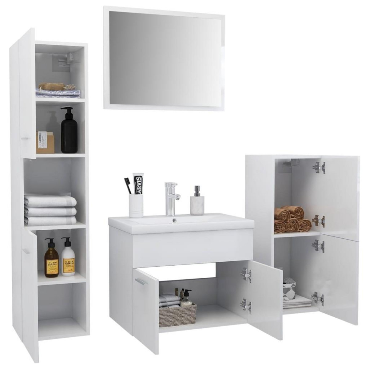 VIDAXL Ensemble de meubles de salle de bain Blanc brillant