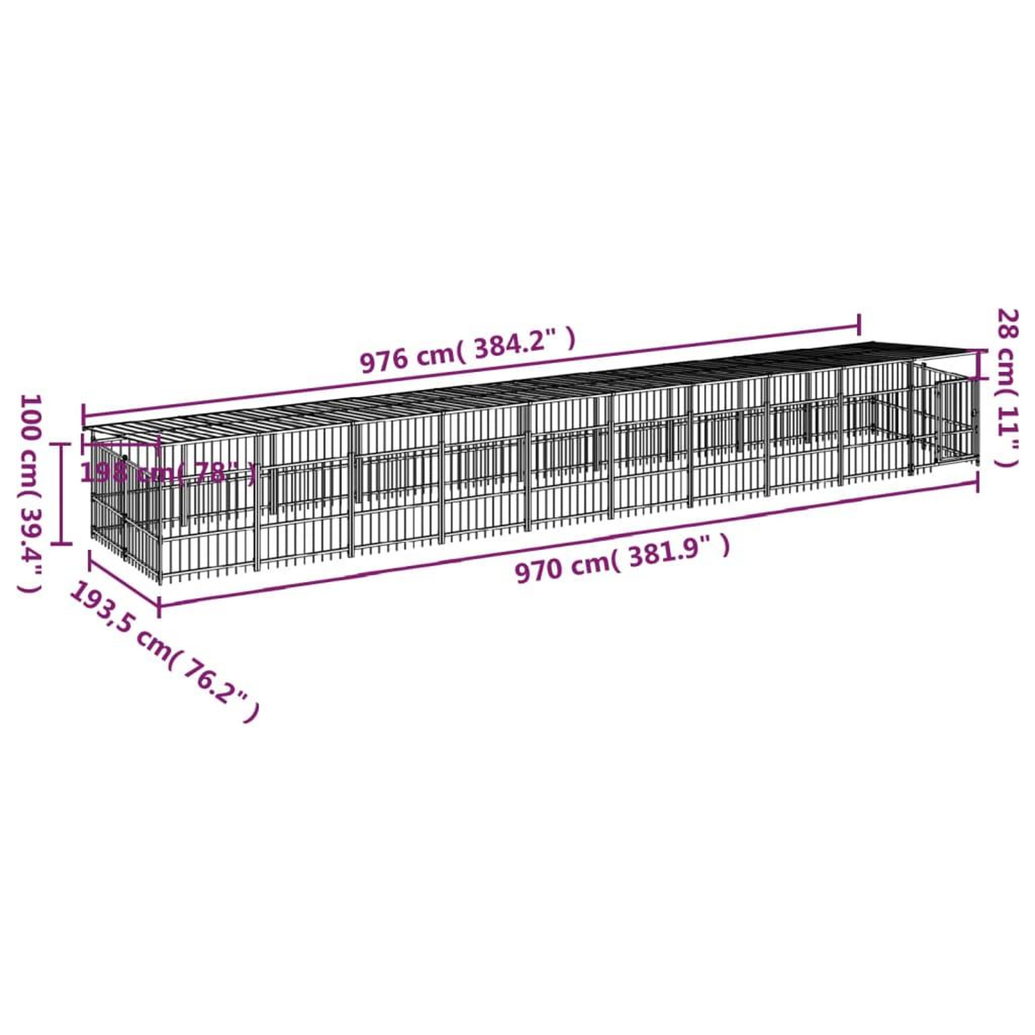 Voir la diapositive 6 : VIDAXL Chenil d'exterieur avec toit pour chiens Acier 18,77 m²