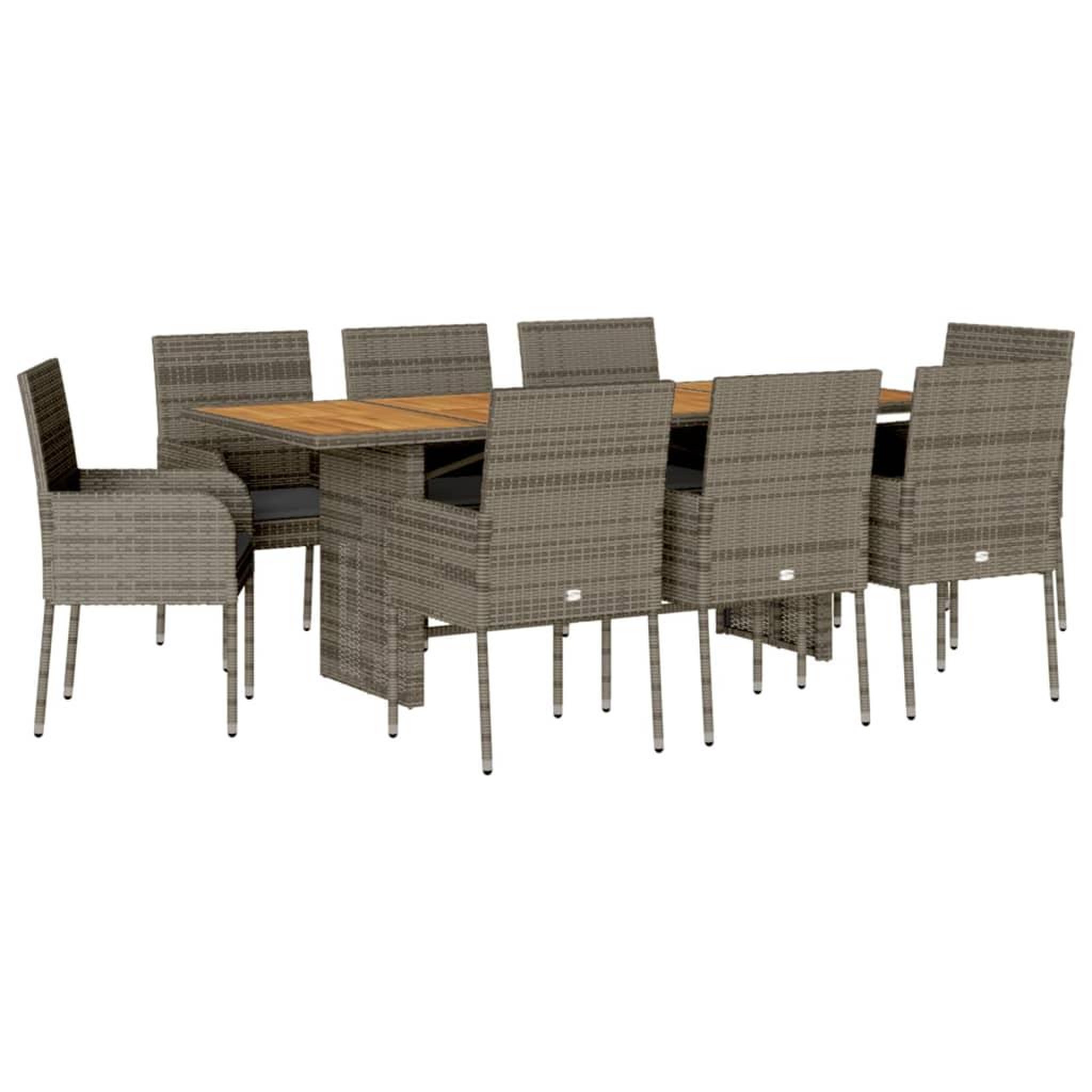 Voir la diapositive 2 : VIDAXL Ensemble a manger de jardin 9 pcs coussins gris resine tressee