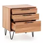 VS VENTA-STOCK Table de chevet Alma 3 tiroirs couleur bois, pieds métal
