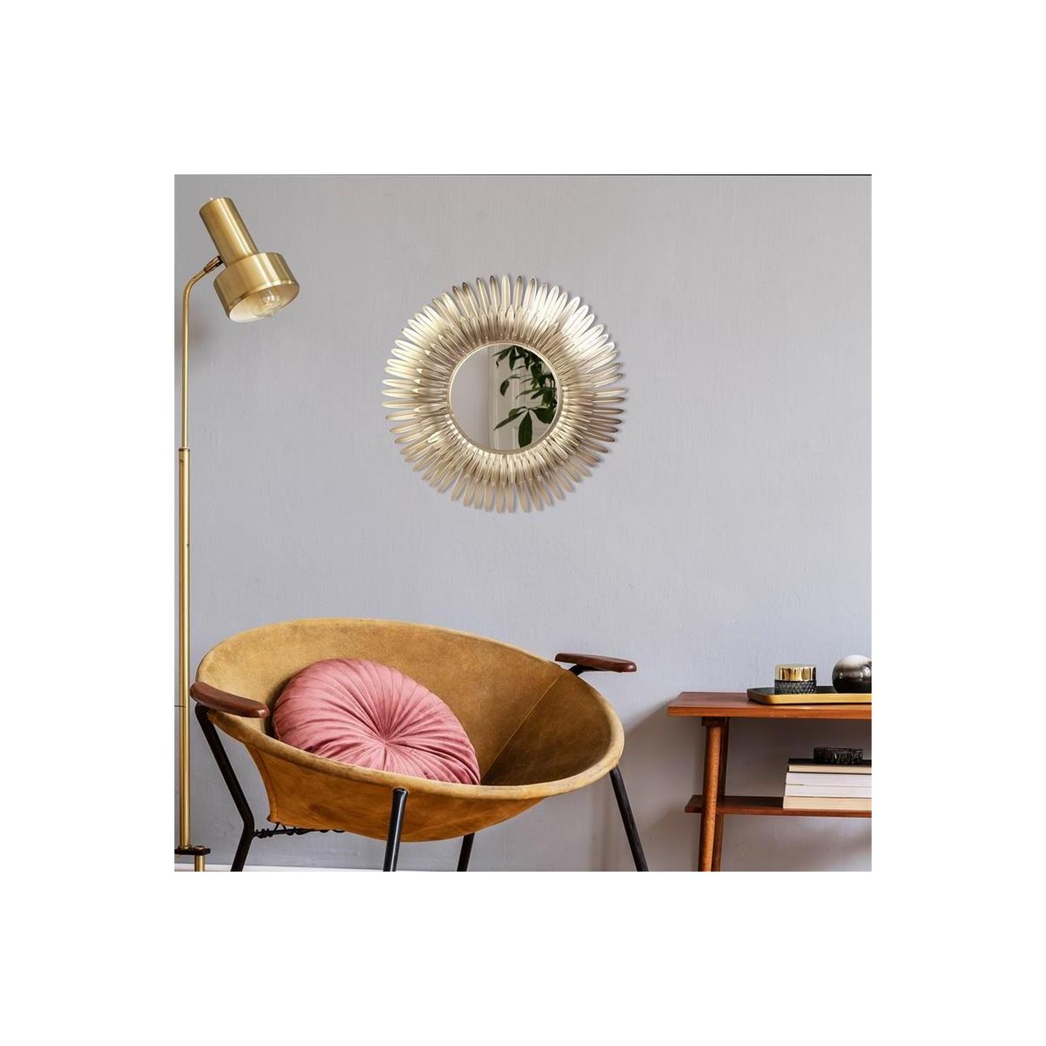 Voir la diapositive 4 : The Home Deco Factory Miroir Mural Design  Plumes  53cm Or