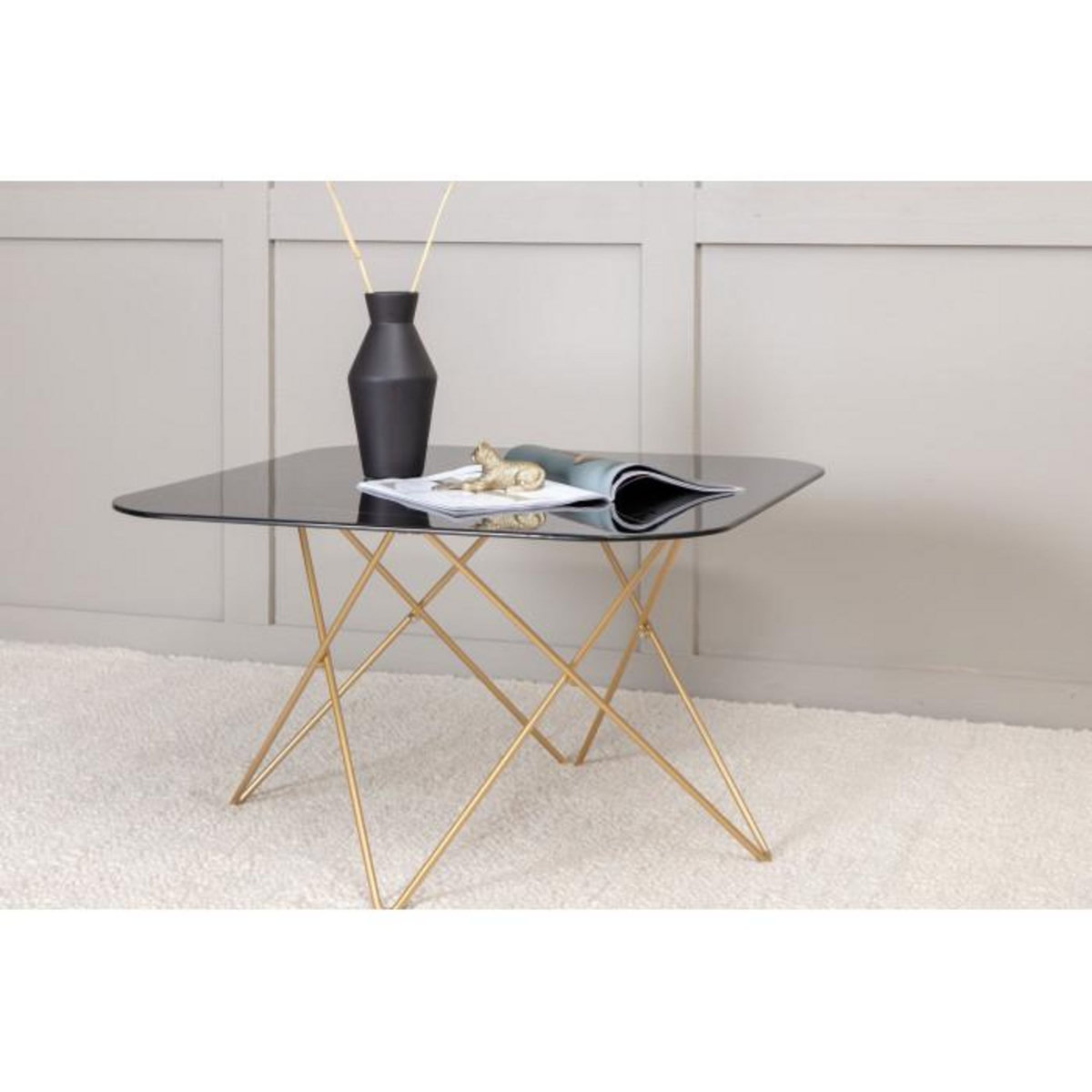 Paris Prix Table Basse en Verre Marbré  Tristar  80cm Noir & Or