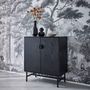 Voir la diapositive 3 : SWEEEK Buffet effet bois à rainures noires. buffet haut. vaisselier. deux portes et une étagère BAZALT 80cm