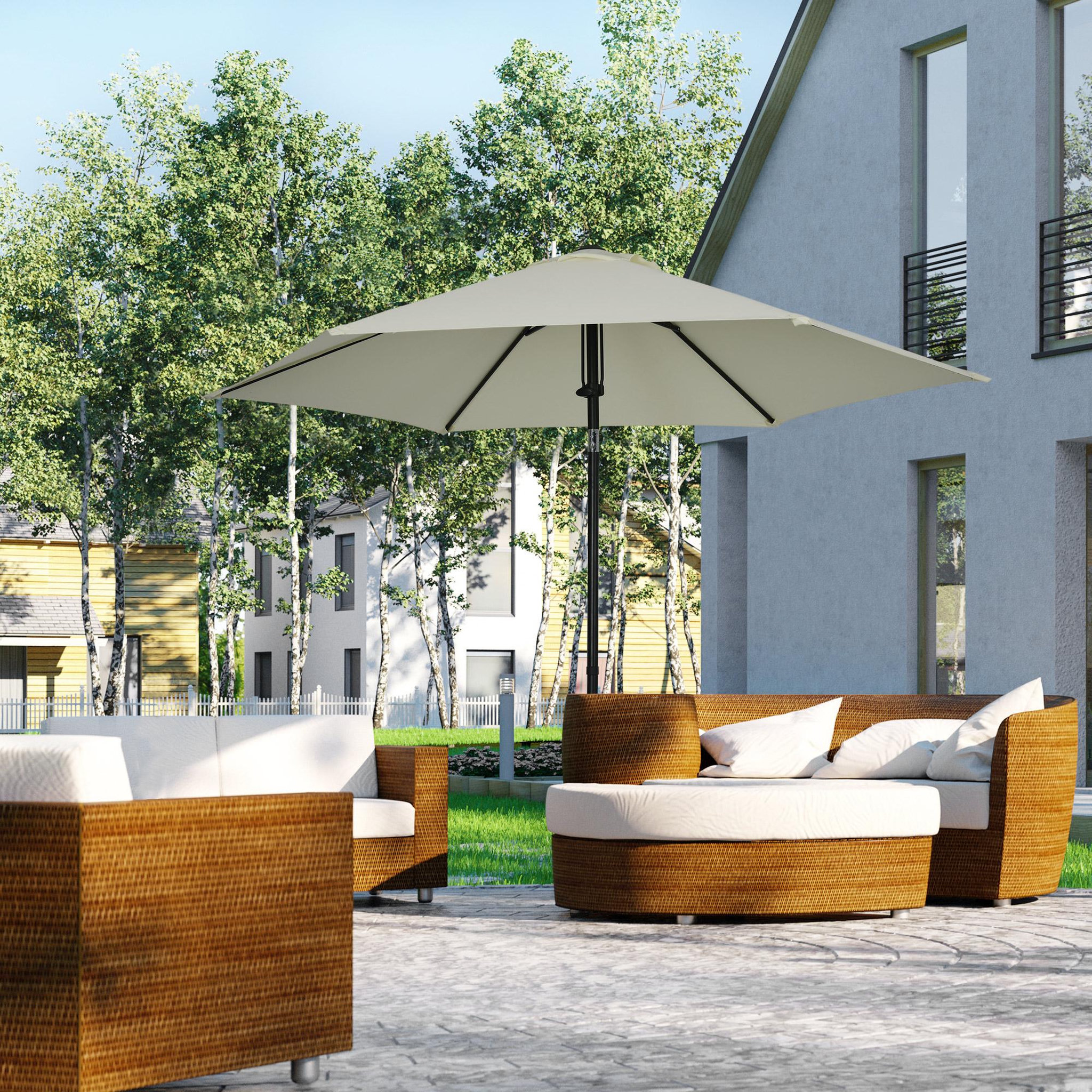 Voir la diapositive 2 : OUTSUNNY Parasol inclinable octogonal  Ø 2,65 x 2,35H m métal époxy noir polyester haute densité 180 g/m² gris clair
