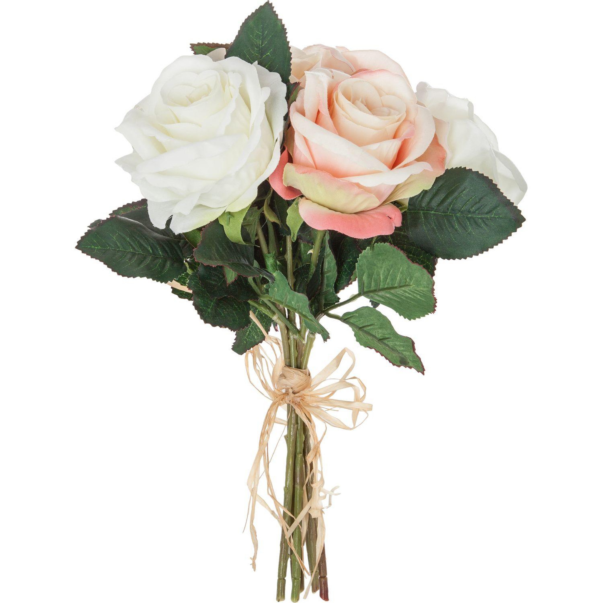 Voir la diapositive 3 : ATMOSPHERA Bouquet de 7 Roses vieillies - H. 30 cm - Blanc et rose