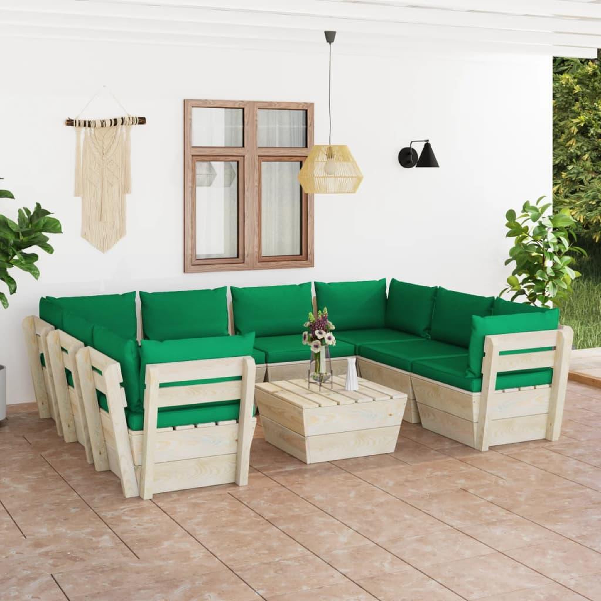 Voir la diapositive 1 : VIDAXL Salon de jardin palette 9 pcs avec coussins bois d'epicea