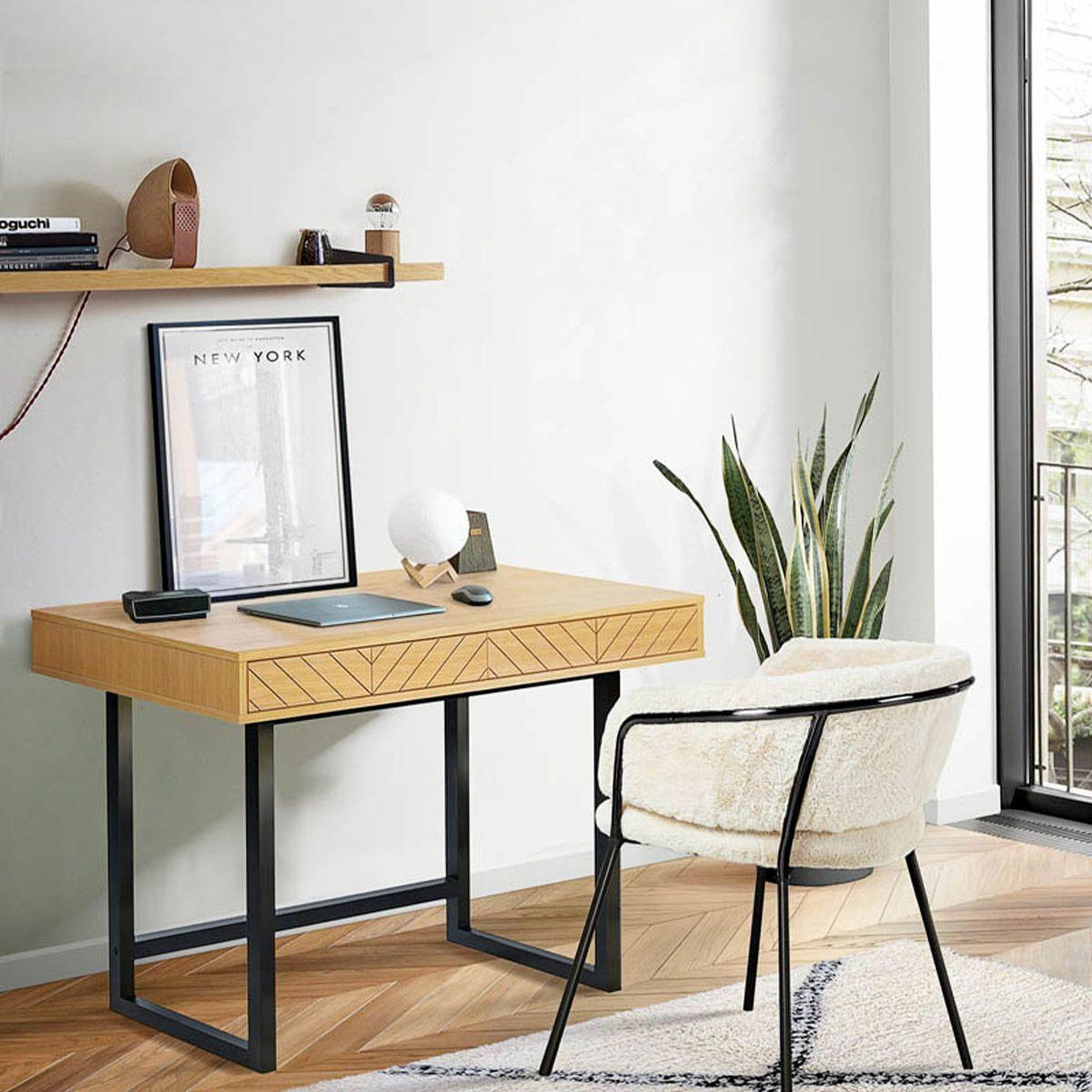 Voir la diapositive 6 : Paris Prix Bureau en bois 2 tiroirs  camden  110cm naturel