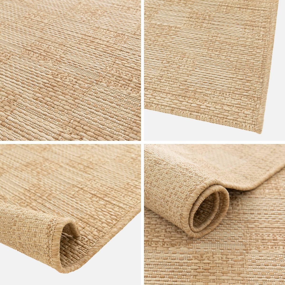 SWEEEK Tapis intérieur/extérieur effet jute coloris naturel motif damier, stabilisé aux UV