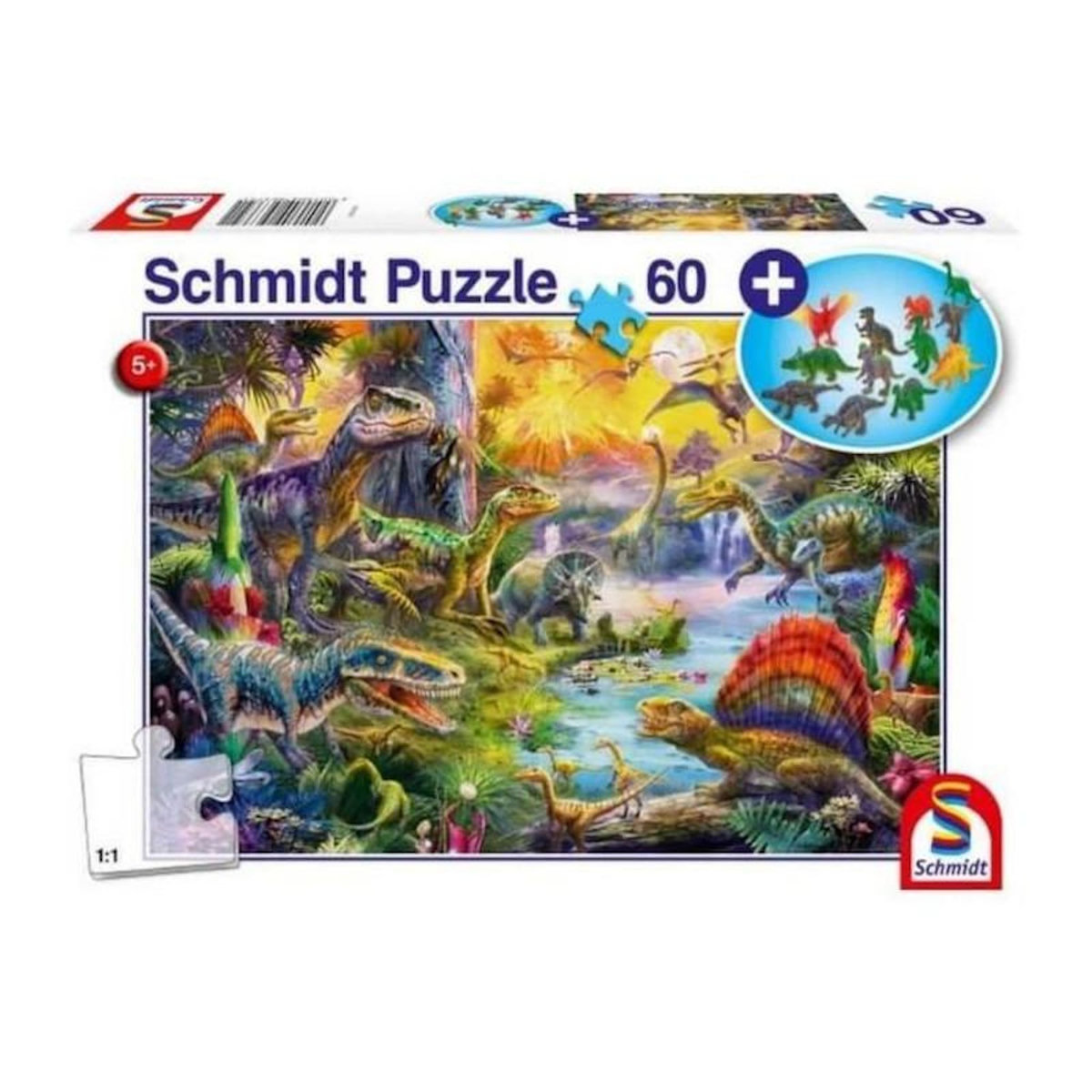 Schmidt Spiele Puzzle 60 pièces Dinosaures – Schmidt Spiele – Avec add-on figurines – Enfant – Thème Animaux – Haute qualité