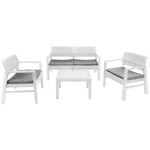 GARDEN DELUXE COLLECTION Salon de jardin 4 pièces Canapé 2 places + 2 fauteuils + Table basse Résine Blanche