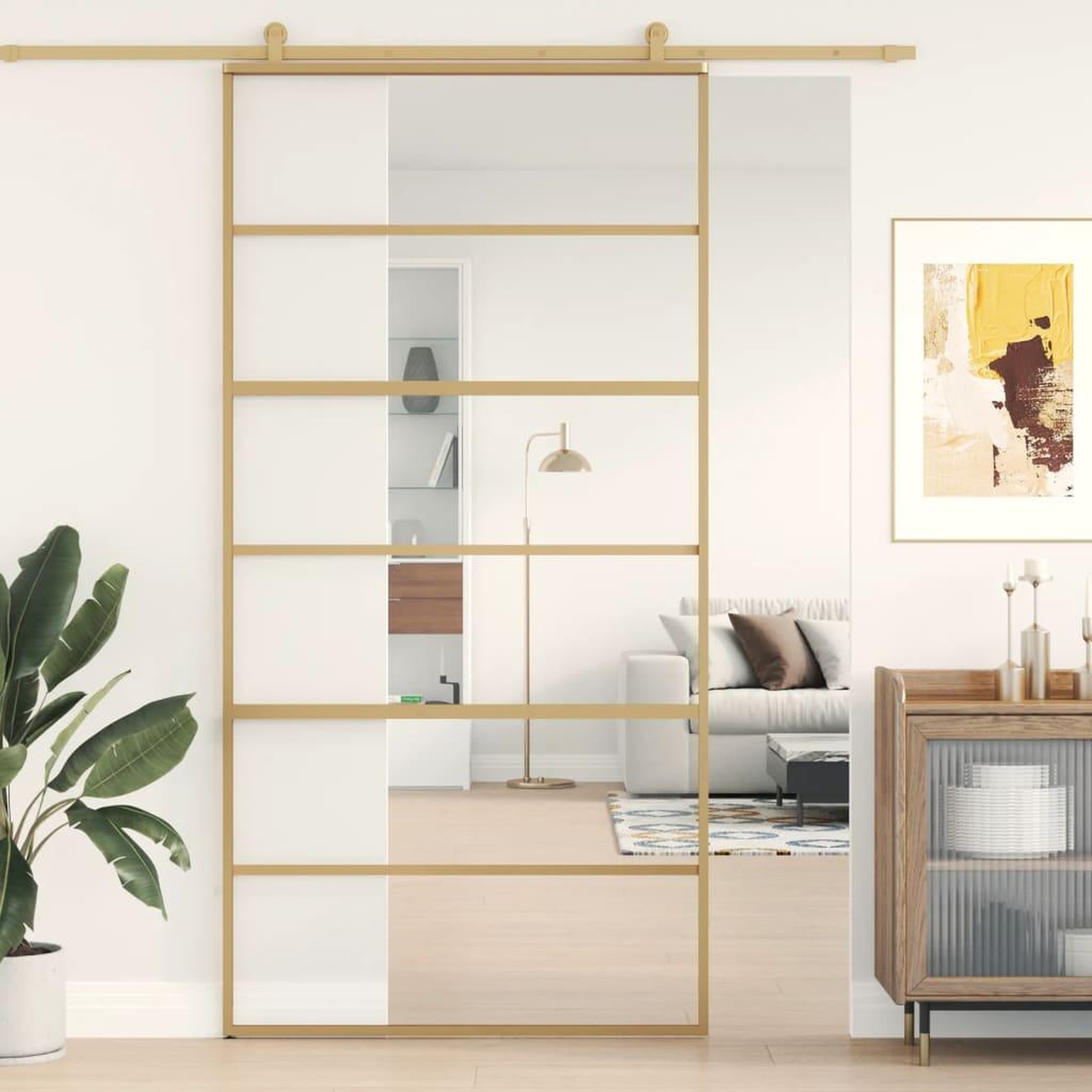 VIDAXL Porte coulissante dore 102,5x205cm verre ESG clair et aluminium