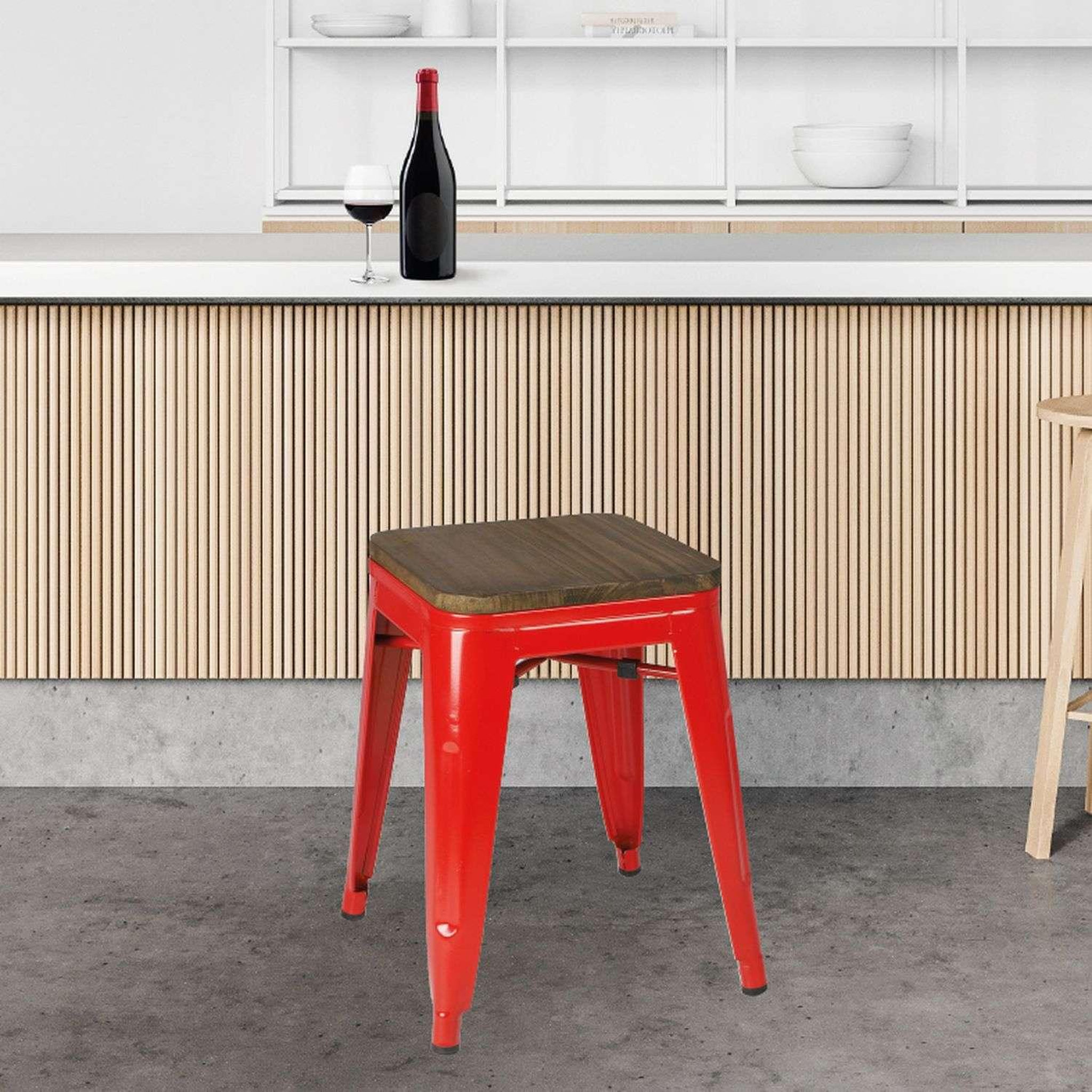 Voir la diapositive 4 : TOILINUX Lot de 4 tabourets vintage Liv H46 cm - Rouge