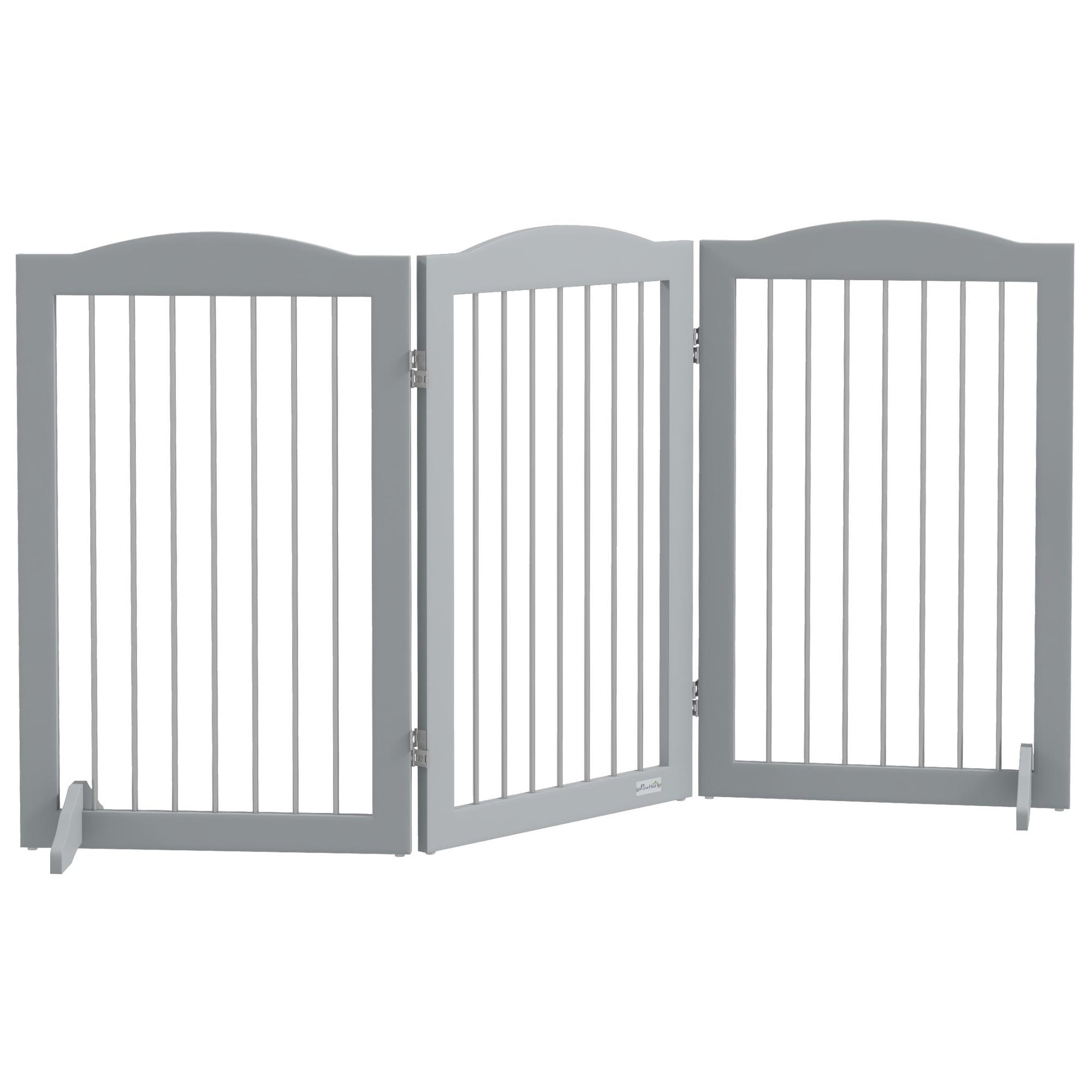 PAWHUT Barrière de sécurité chien pliable 3 plaques 2 pieds de soutien h.80 cm gris