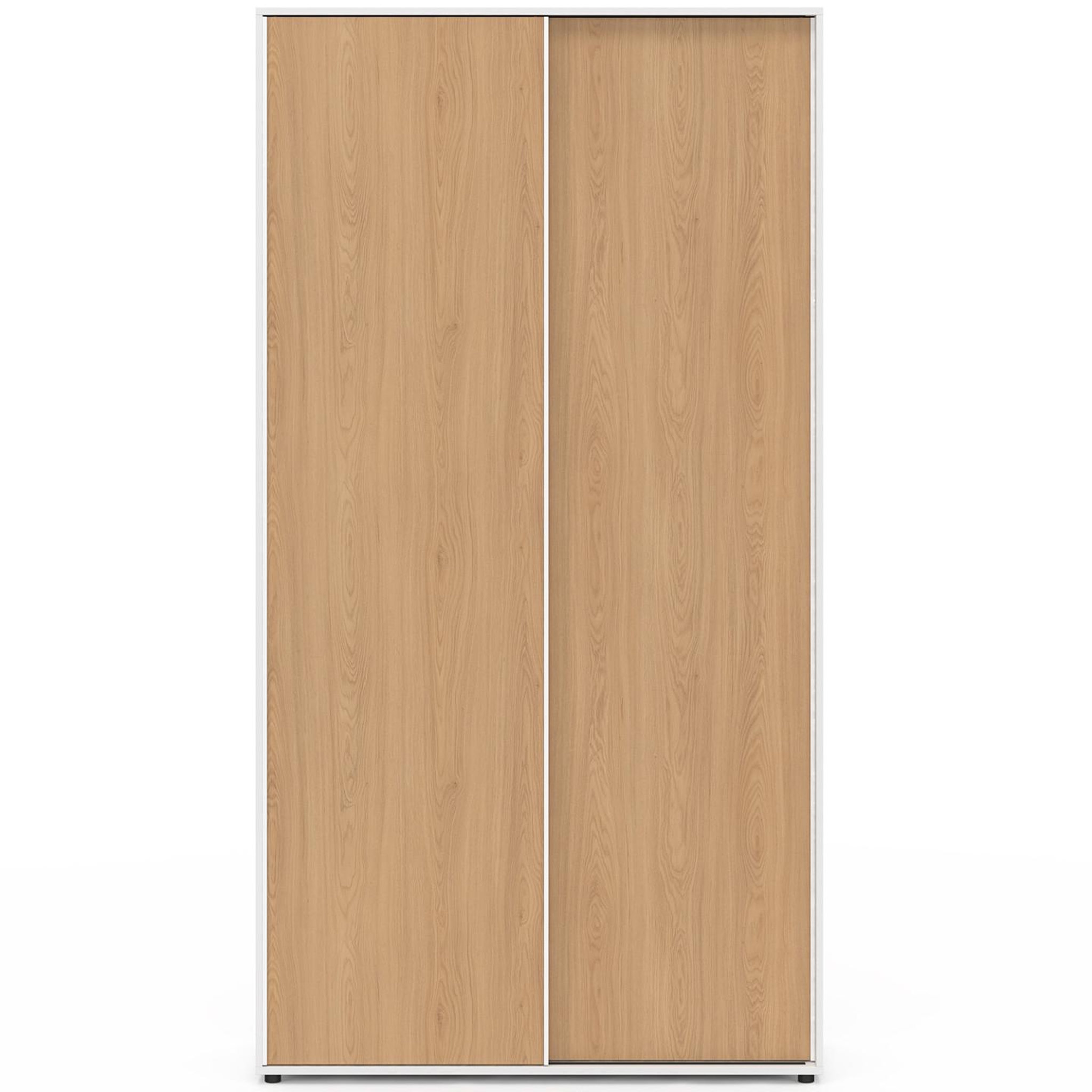 Voir la diapositive 5 : ID MARKET Armoire 2 portes coulissantes slidea blanc et bois 100 cm penderie avec étagères rangement maxi capacité