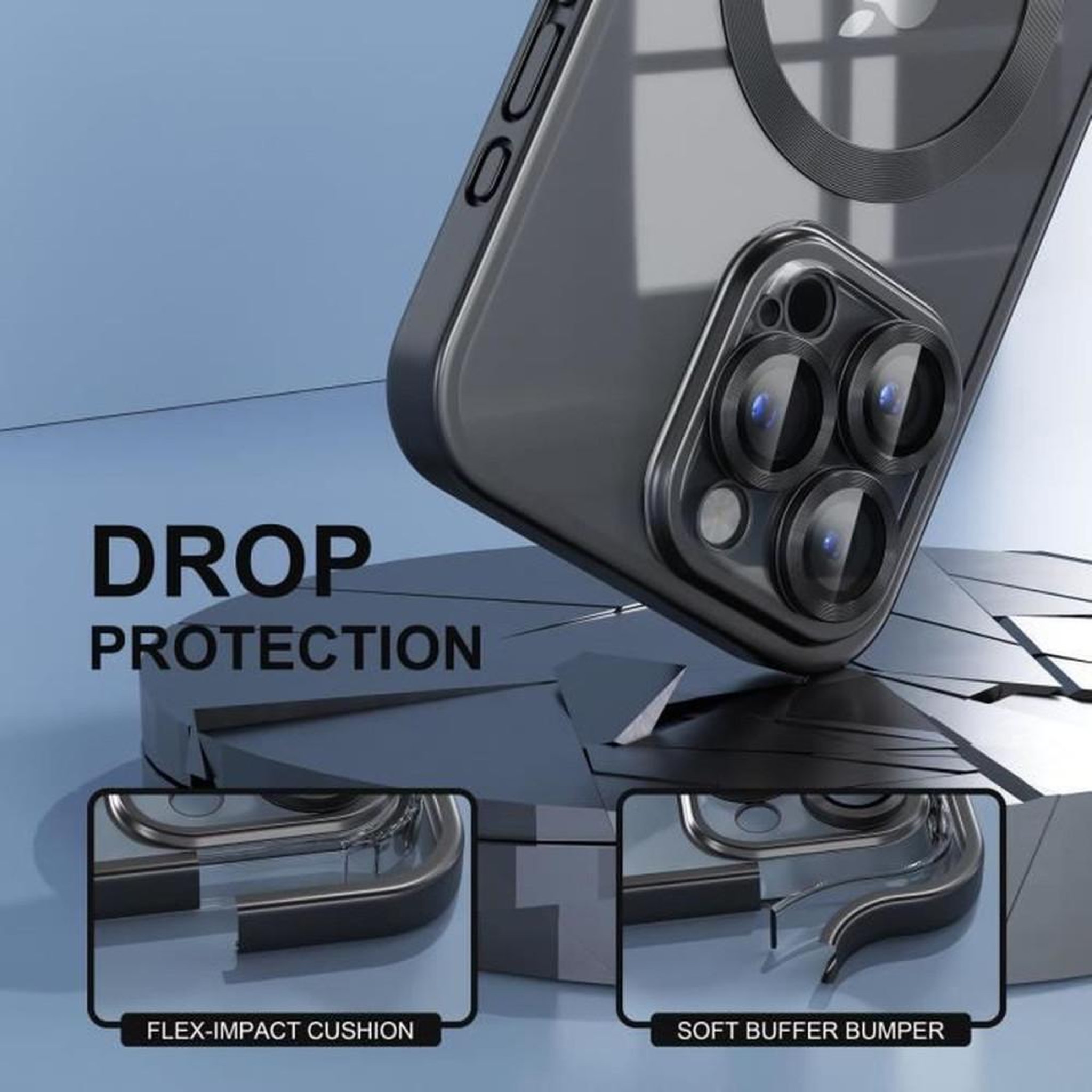 Voir la diapositive 4 : Coque bumper magnétique TPU de protection militaire pour iPhone 14 Pro Max
