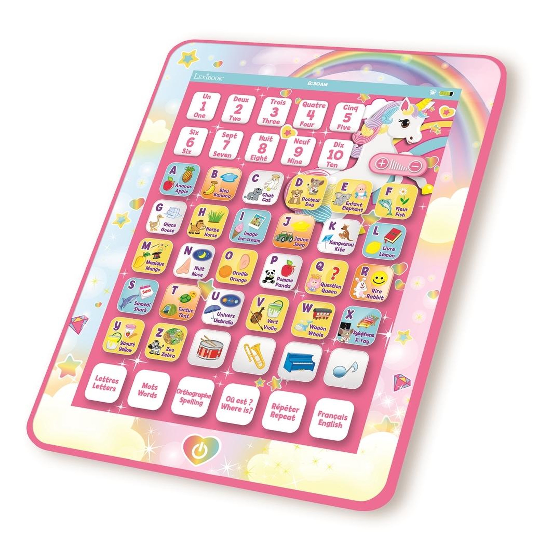 Voir la diapositive 2 : Lexibook Tablette Éducative bilingue Licorne en français et en anglais
