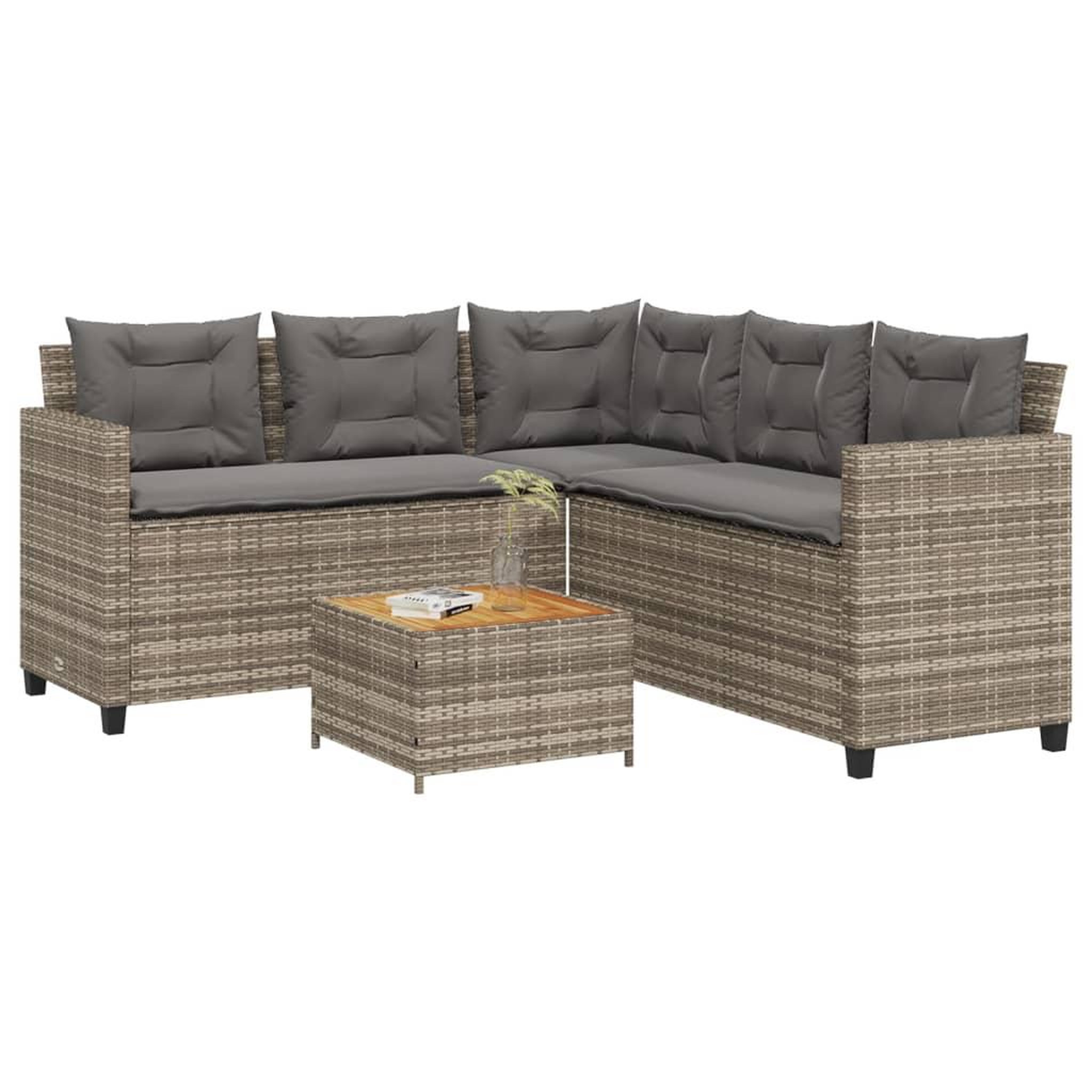 VIDAXL Canape de jardin avec table et coussins en forme de L gris