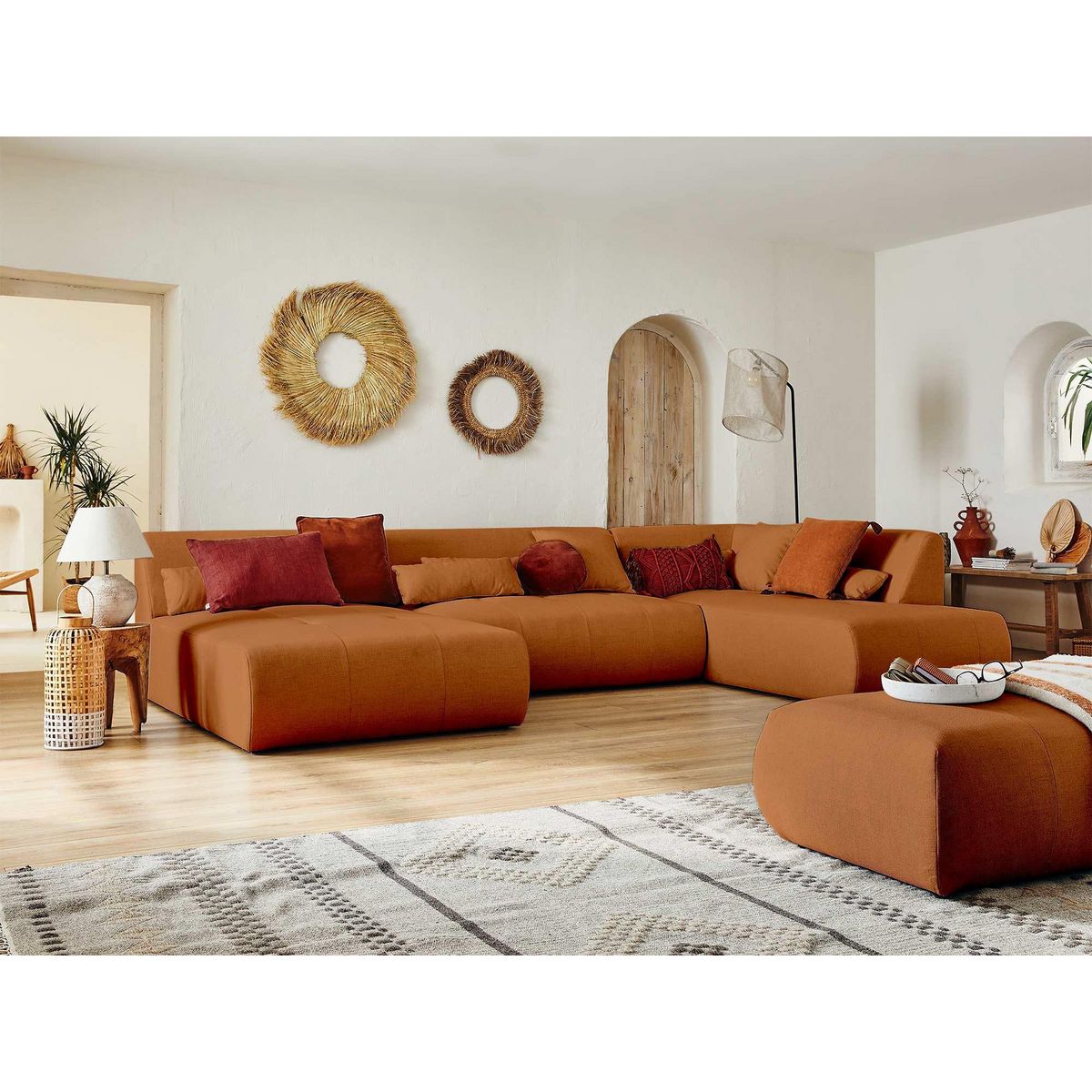 LISA DESIGN Onyx - canapé panoramique d'angle droit 7 places - en tissu