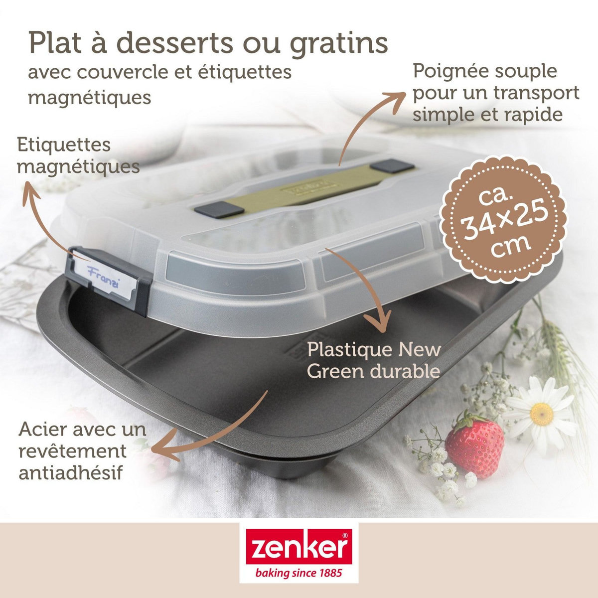 ZENKER Moule à gâteaux rectangulaire avec couvercle de transport 34 x 24 cm Zenker Bake Click and Go