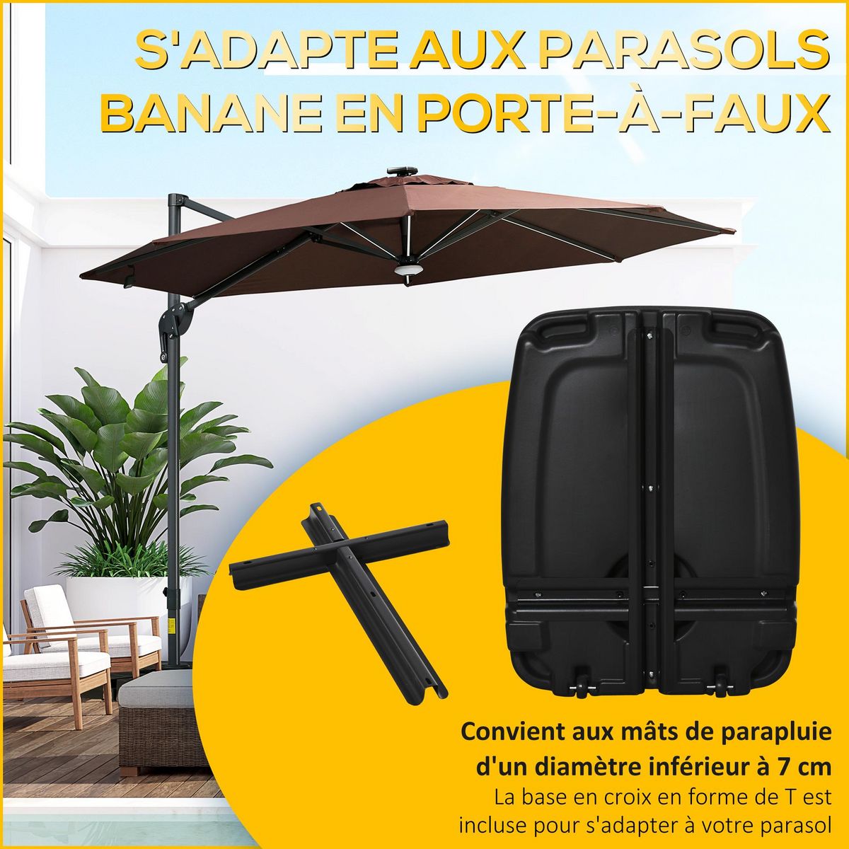 OUTSUNNY Pied de parasol déporté base de lestage parasol HDPE surface texturée noir
