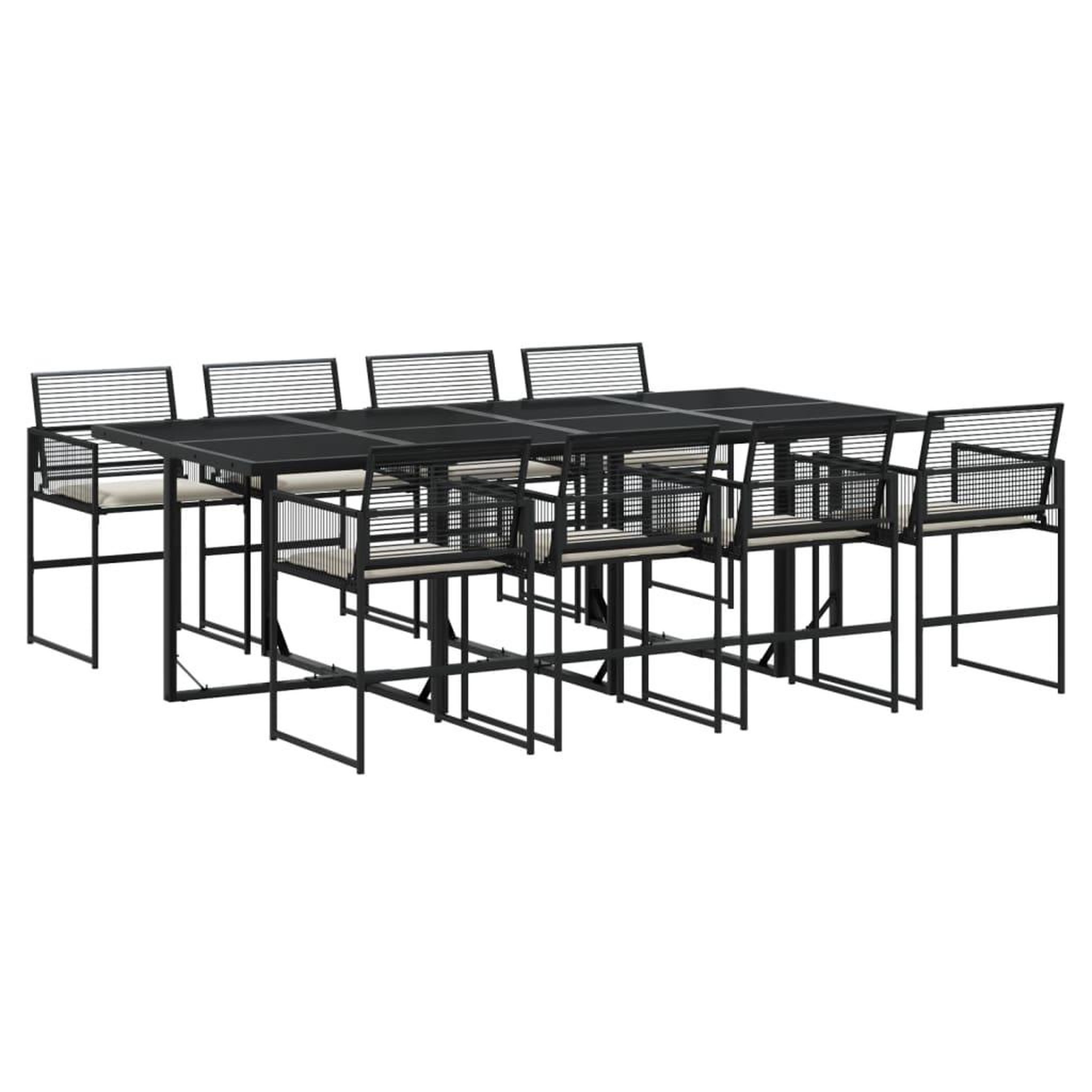 Voir la diapositive 2 : VIDAXL Ensemble a manger de jardin 9pcs coussins noir resine tressee