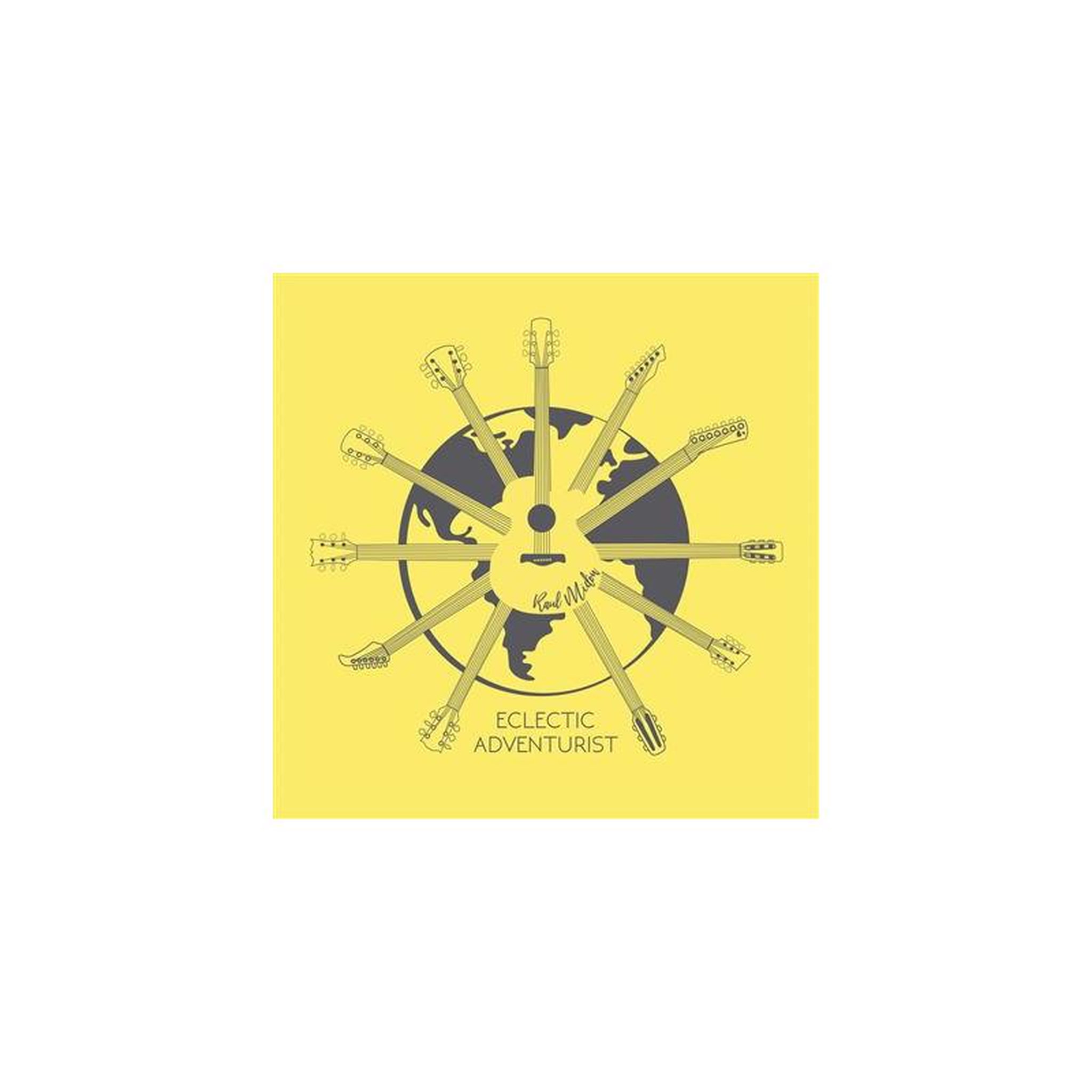 Affiche murale carrée motif guitare roue radiale jaune et accents noirs