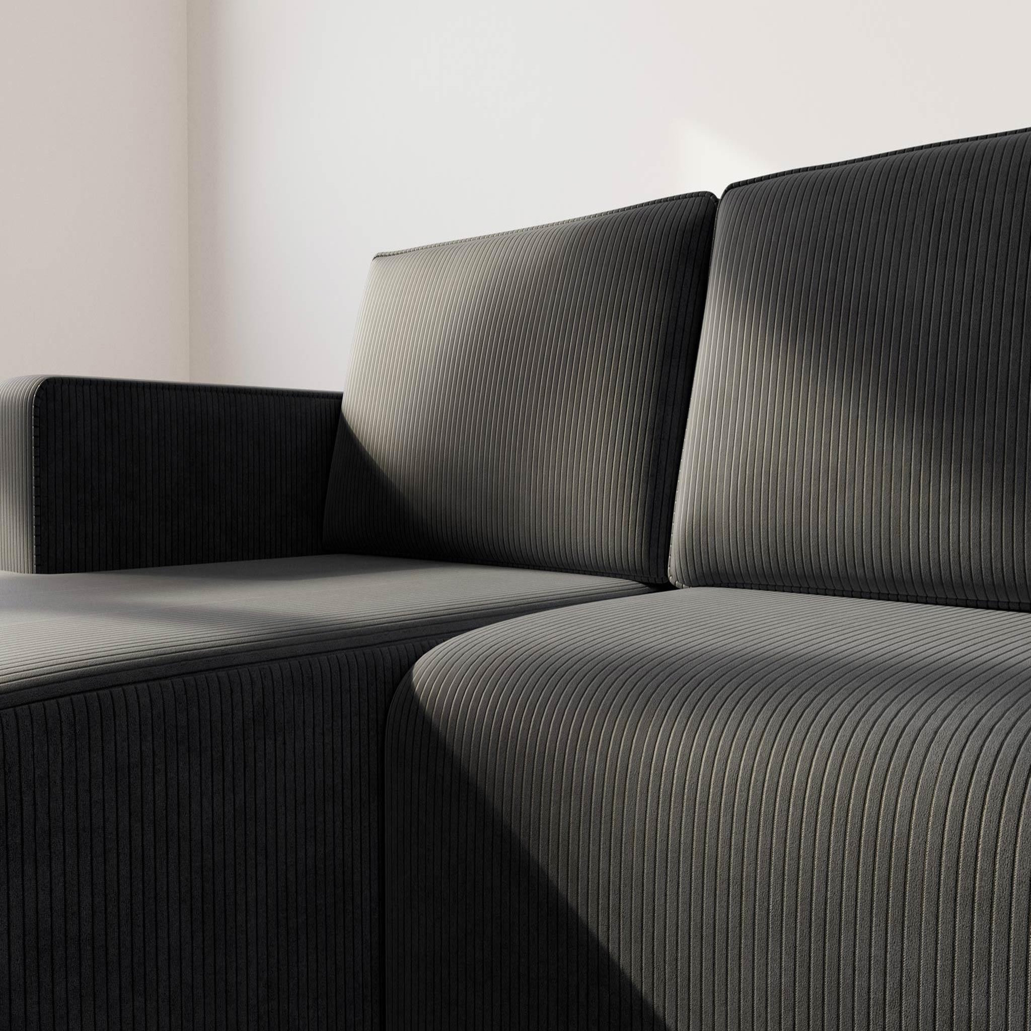 Voir la diapositive 4 : BEST MOBILIER Topaze - canapé d'angle gauche 4 places convertible avec coffre en velours côtelé