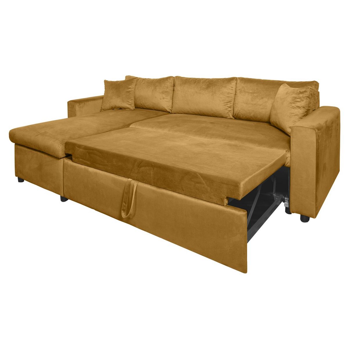 Canapé d'angle réversible convertible avec coffre en tissu ou velours GERALDINE 