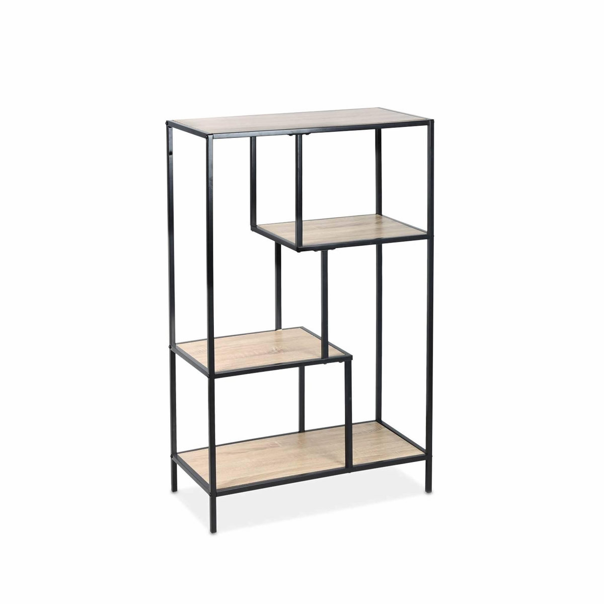 SWEEEK Etagère en métal noir et décor bois - Loft - bibliothèque 4 niveaux. L 69 x l 33 x H 113.5cm
