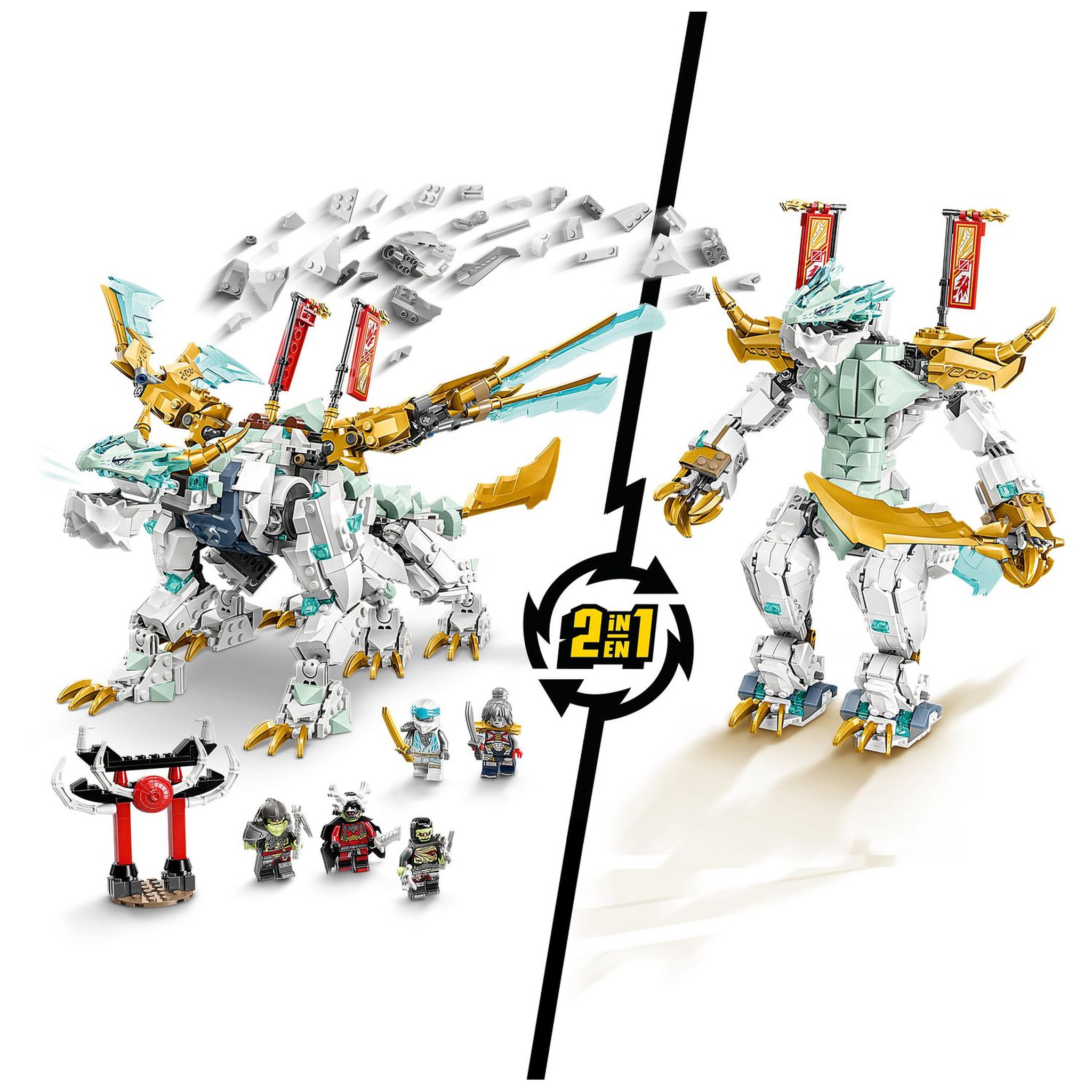 Voir la diapositive 5 : LEGO Ninjago 71786 La créature Dragon de glace de Zane, Jouet 2-en-1, Figurine de Dragon et Minifigurines