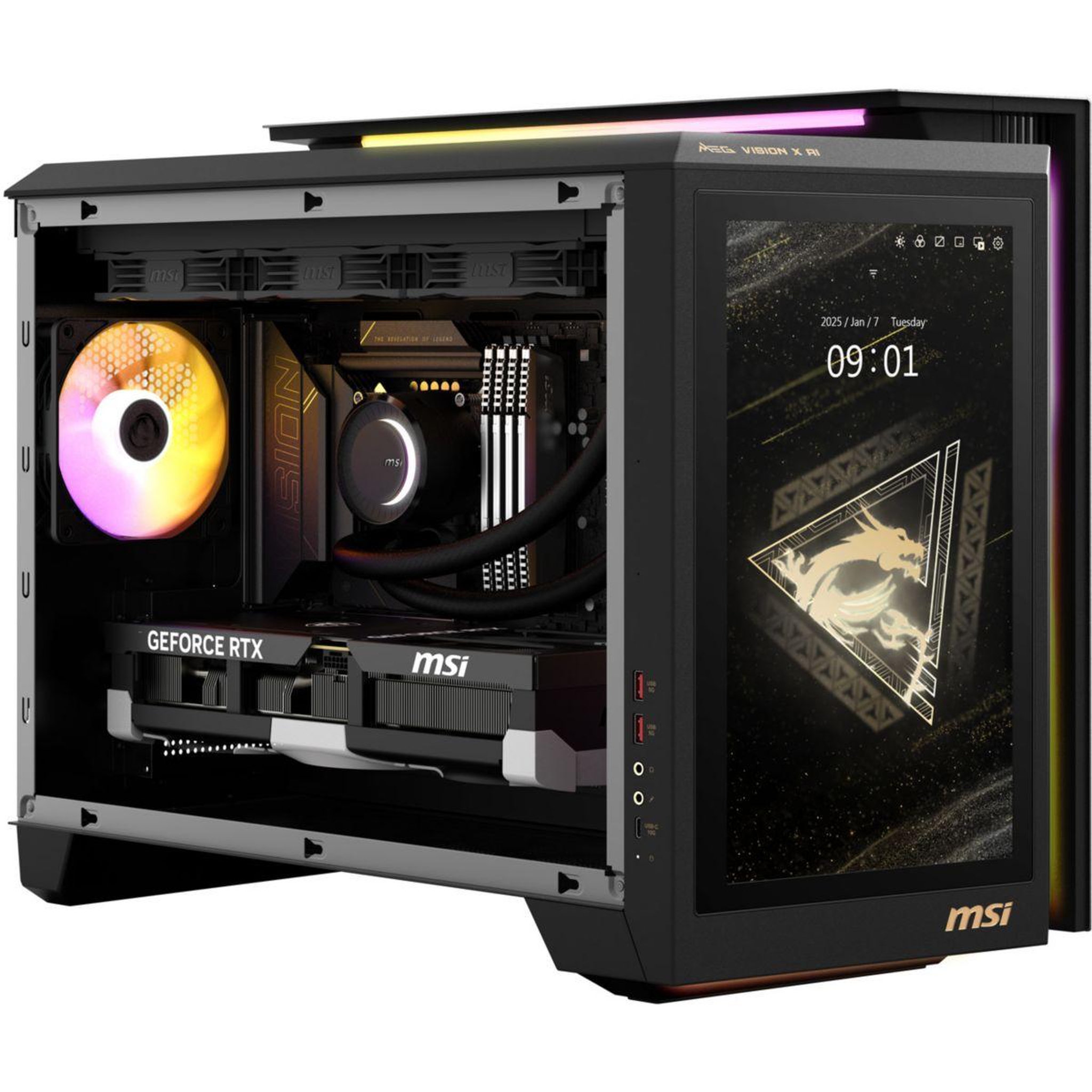 Voir la diapositive 1 : MSI PC Gamer MEG Vision X AI – Intel Core Ultra 9 285K – NVIDIA GeForce RTX 5090 – 64 Go RAM DDR5 – SSD 2 To