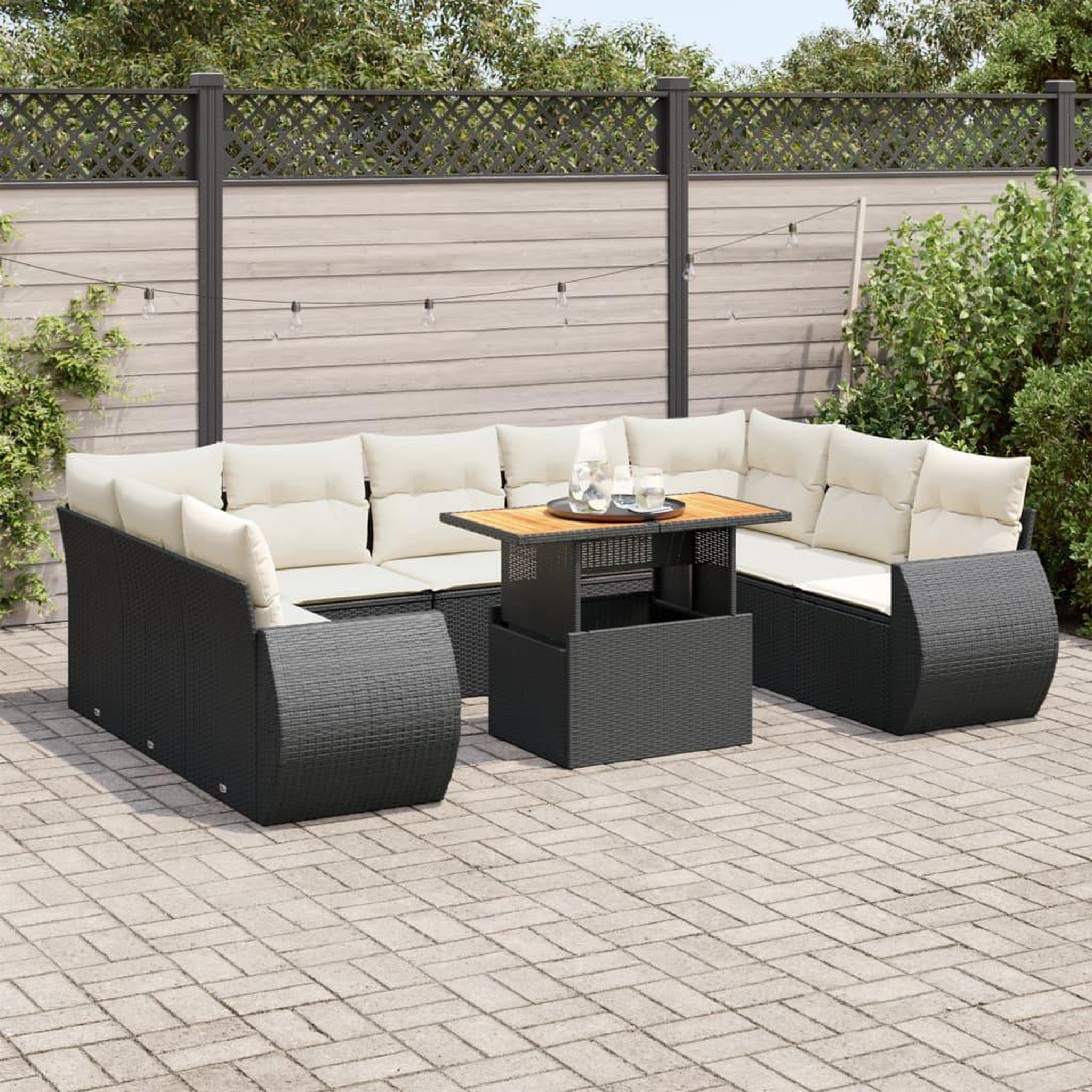 VIDAXL Salon de jardin 10 pcs avec coussins noir resine tressee