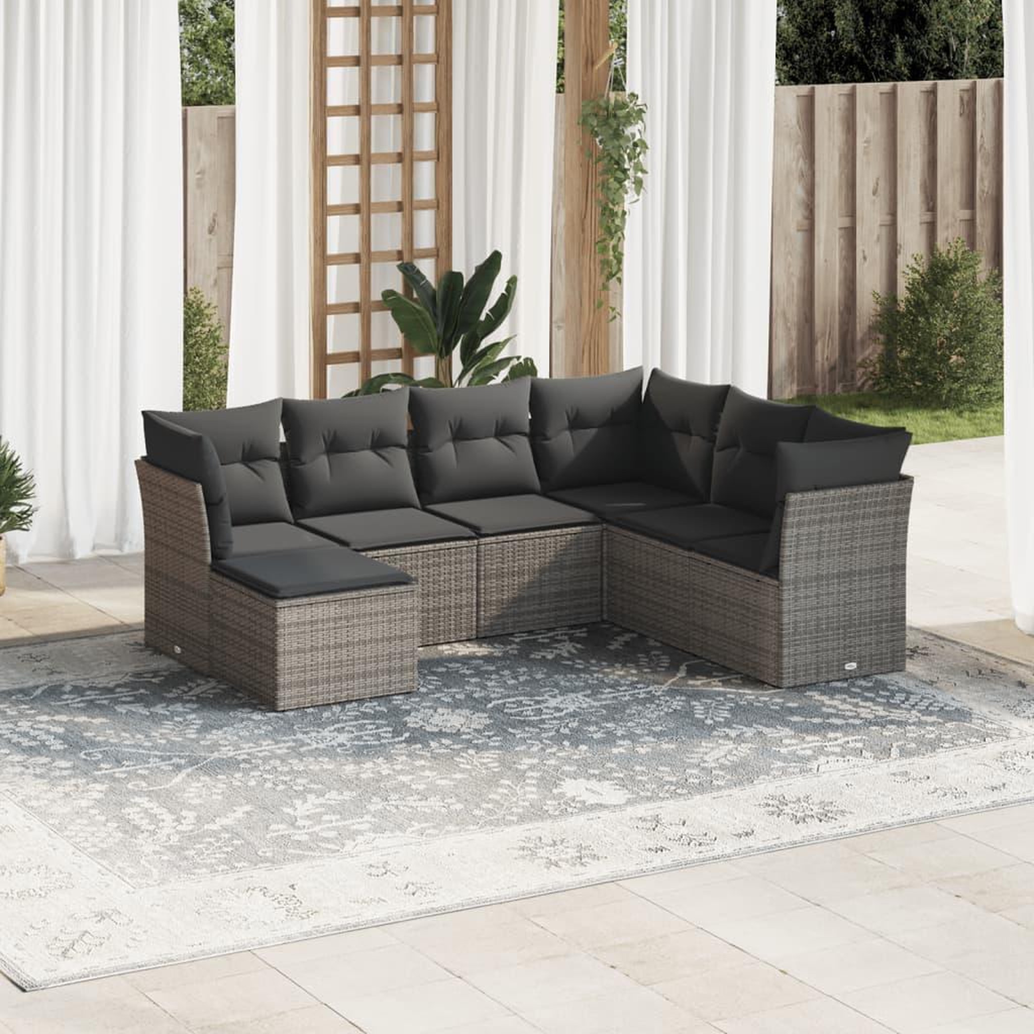 VIDAXL Salon de jardin avec coussins 7 pcs gris resine tressee