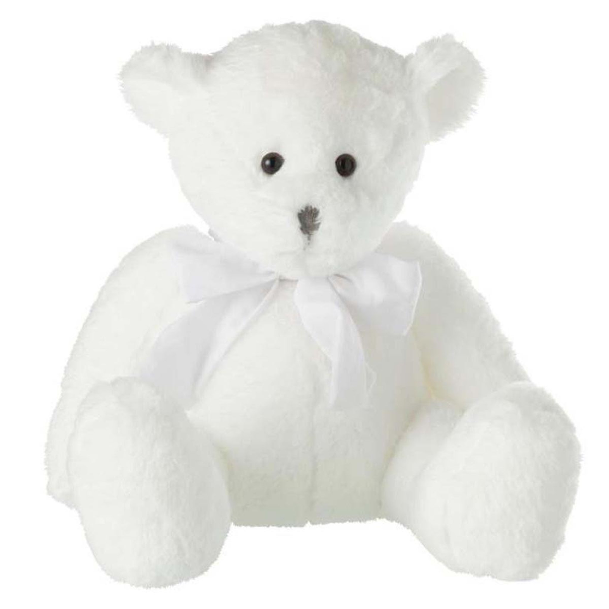 J-LINE Peluche enfant  ourson nœud  34cm blanc