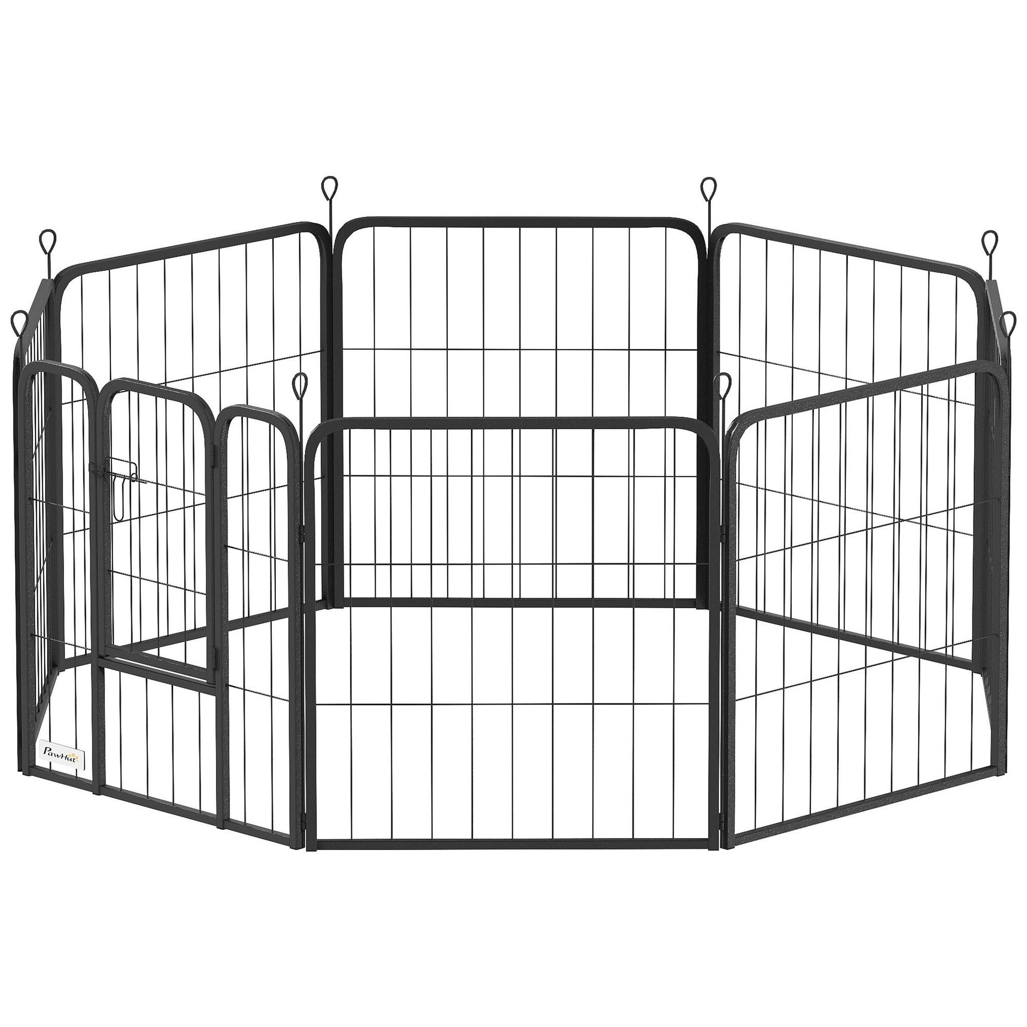 PAWHUT Parc enclos chien modulable pliable 8 panneaux porte verrouillable acier époxy noir