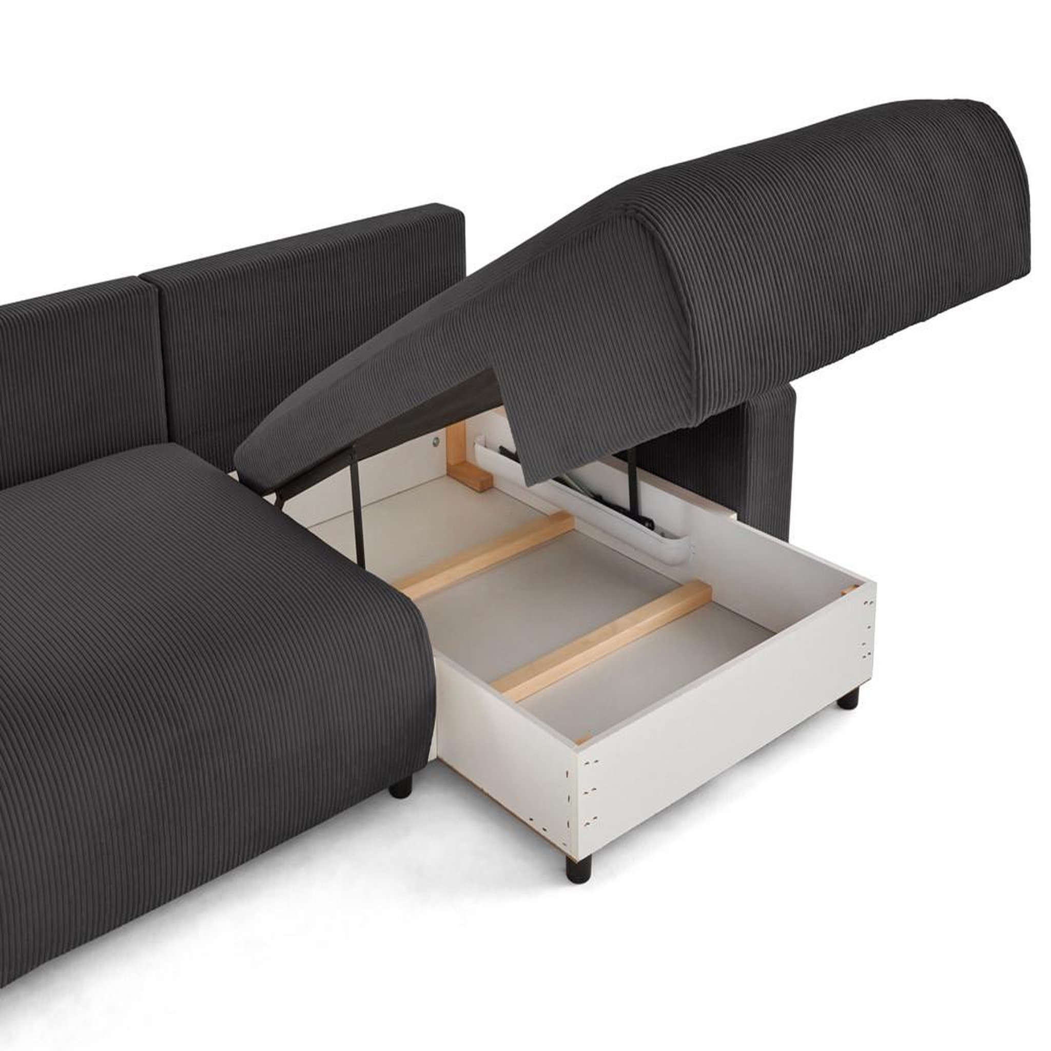 Voir la diapositive 2 : LISA DESIGN Pivoine - canapé d'angle 4 places réversible convertible avec 2 coffres en velours côtelé