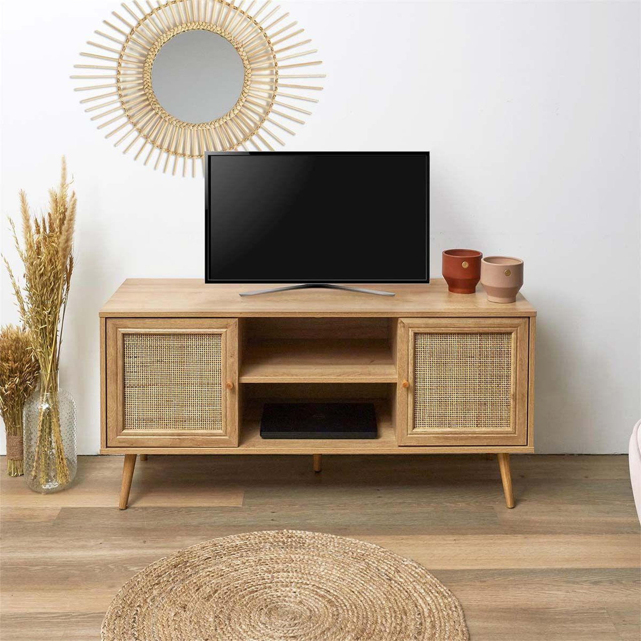 Voir la diapositive 6 : The Home Deco Factory Meuble tv 2 portes & 2 niches  bali  115cm naturel