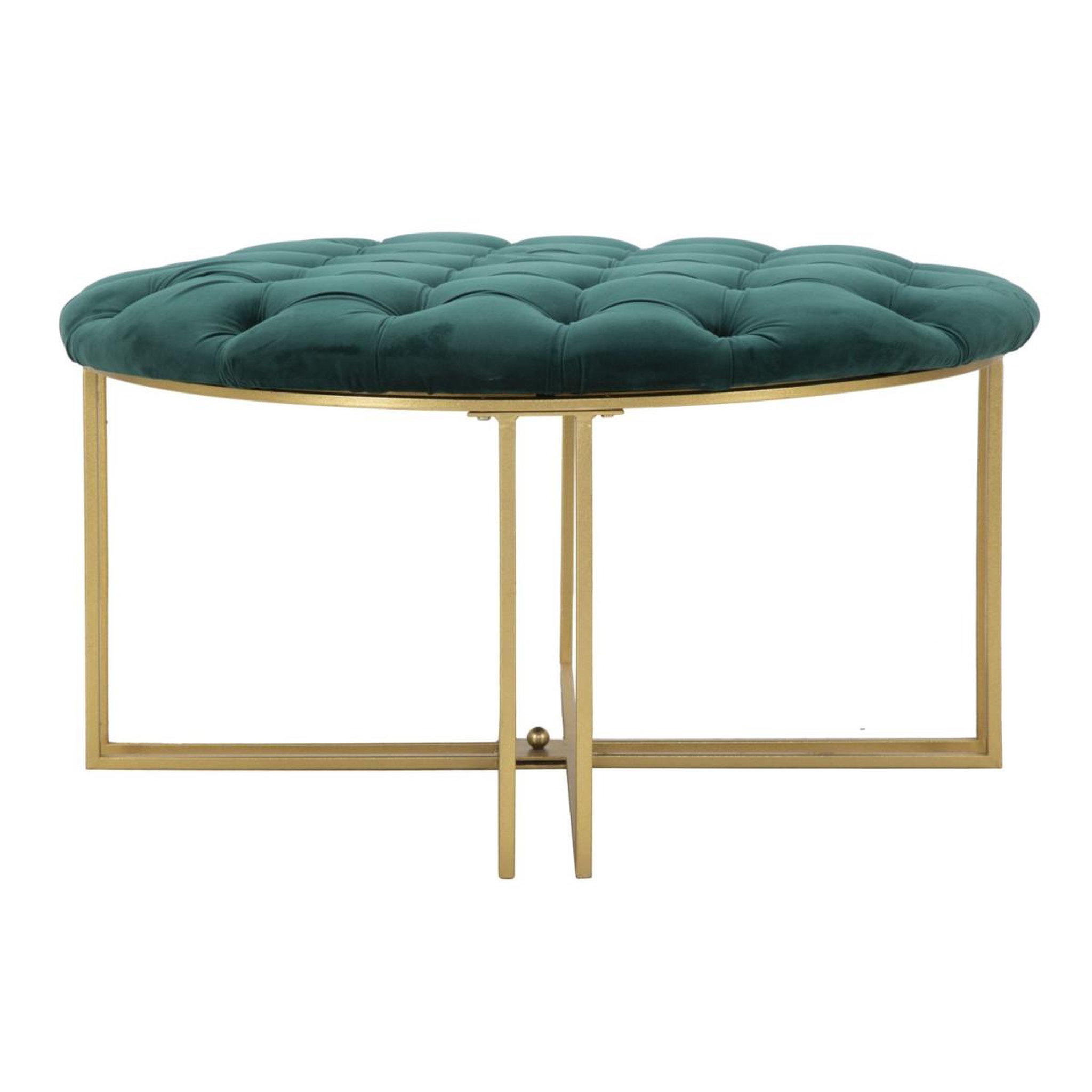 Voir la diapositive 2 : Paris Prix Pouf capitonné en velours  puffy  90cm vert & or